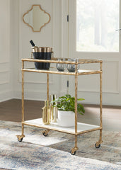 Prime Furniture - Ashley Furniture - Plattfield Bar Cart - Bar Cart / Antique Gold Finish - A4000625