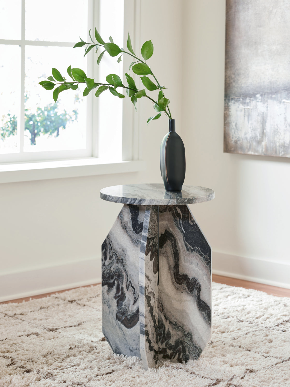 Prime Furniture - Ashley Furniture - Wrenlane Accent Table - Accent Table / Black/White/Taupe - A4000646