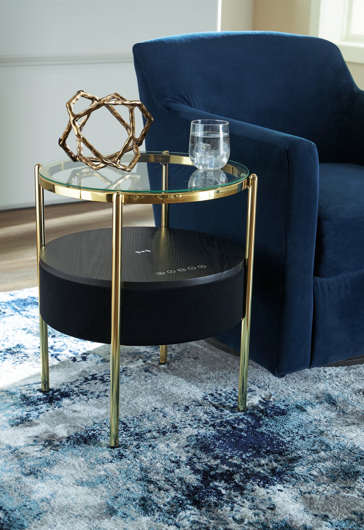 Prime Furniture - Ashley Furniture - Nedman Accent Table with Speaker - Accent Table with Speaker / Black/Gold Finish - A4000669