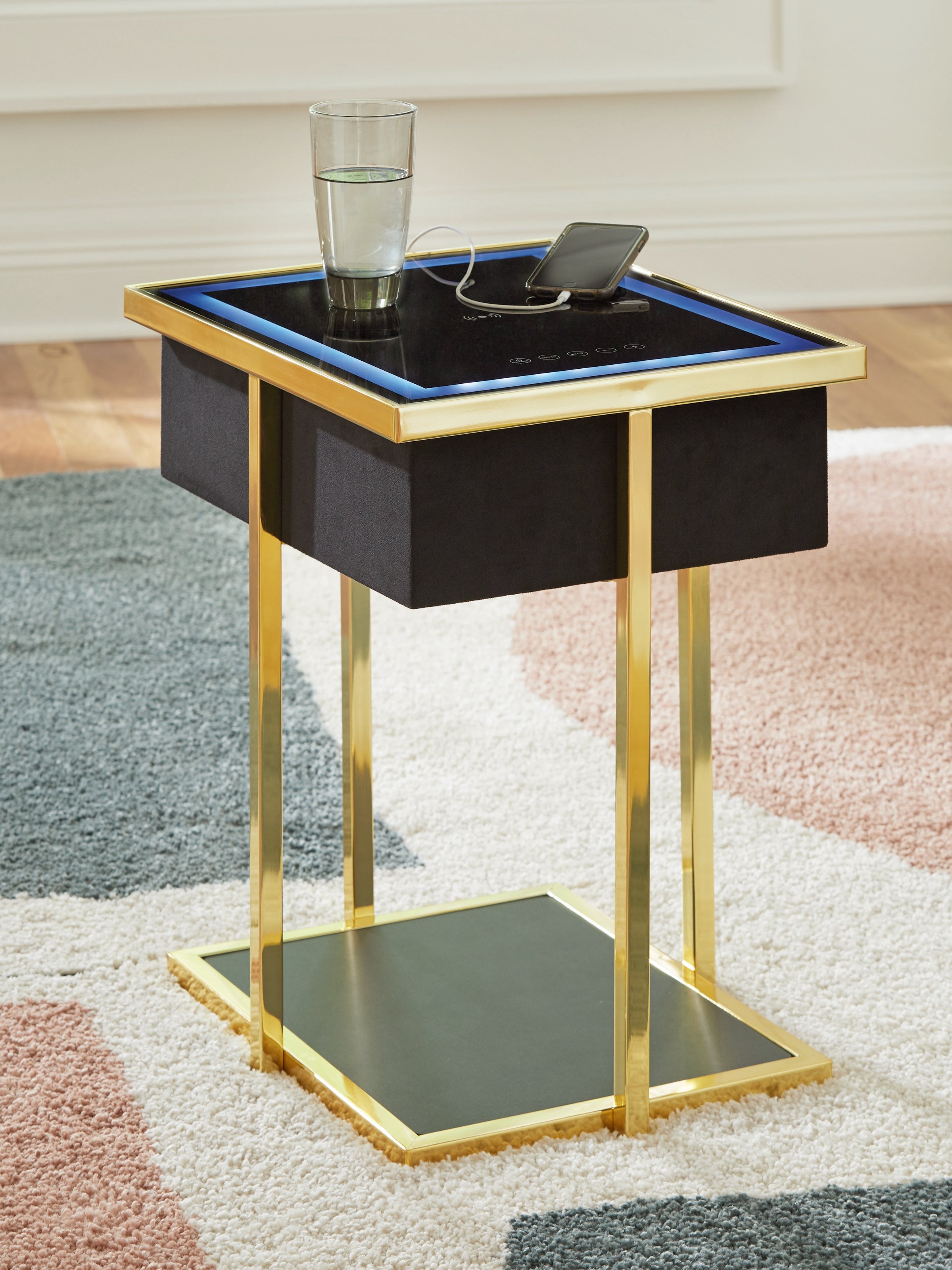 Prime Furniture - Ashley Furniture - Rexwell Accent Table with Speaker - Accent Table with Speaker / Black/Gold Finish - A4000681