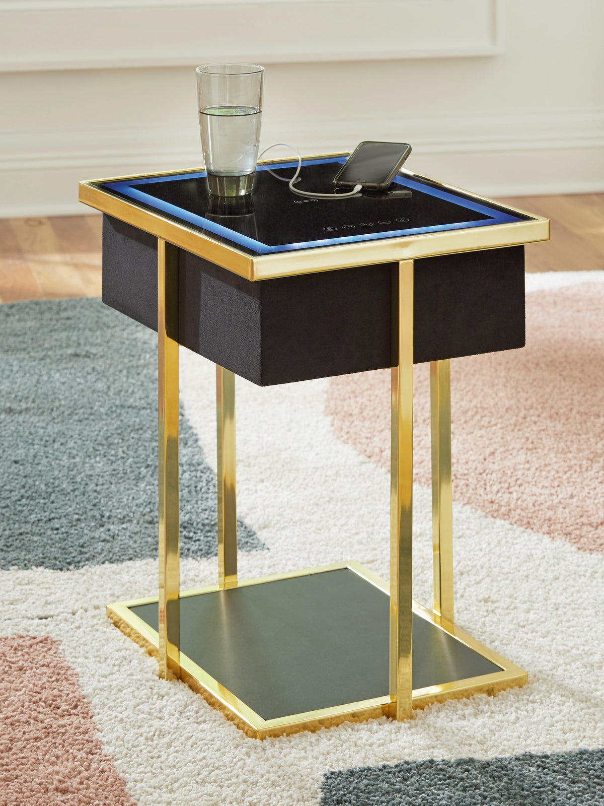 Prime Furniture - Ashley Furniture - Rexwell Accent Table with Speaker - Accent Table with Speaker / Black/Gold Finish - A4000681