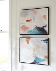 Prime Furniture - Ashley Furniture - Caldish Wall Decor - Wall Art Set (Set of 2) / Blue/White/Pink - A8000415