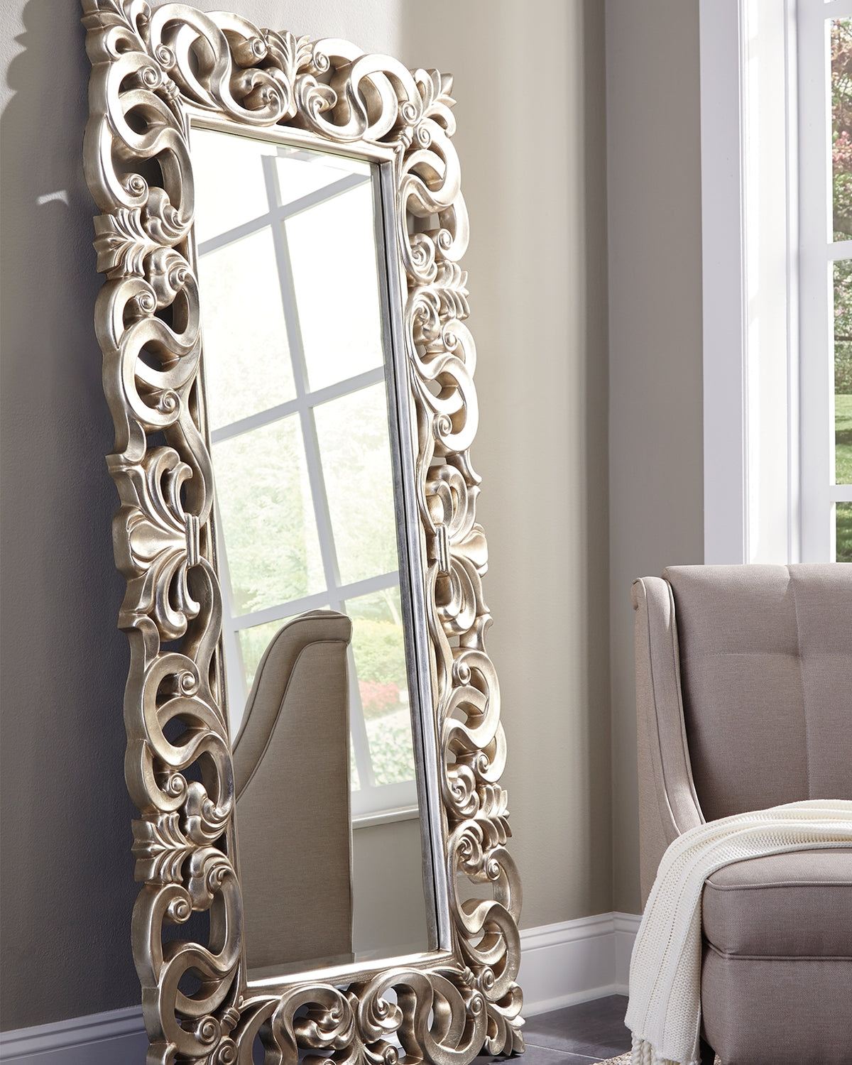 Prime Furniture - Ashley Furniture - Lucia Mirror - Floor Mirror / Antique Silver Finish - A8010123
