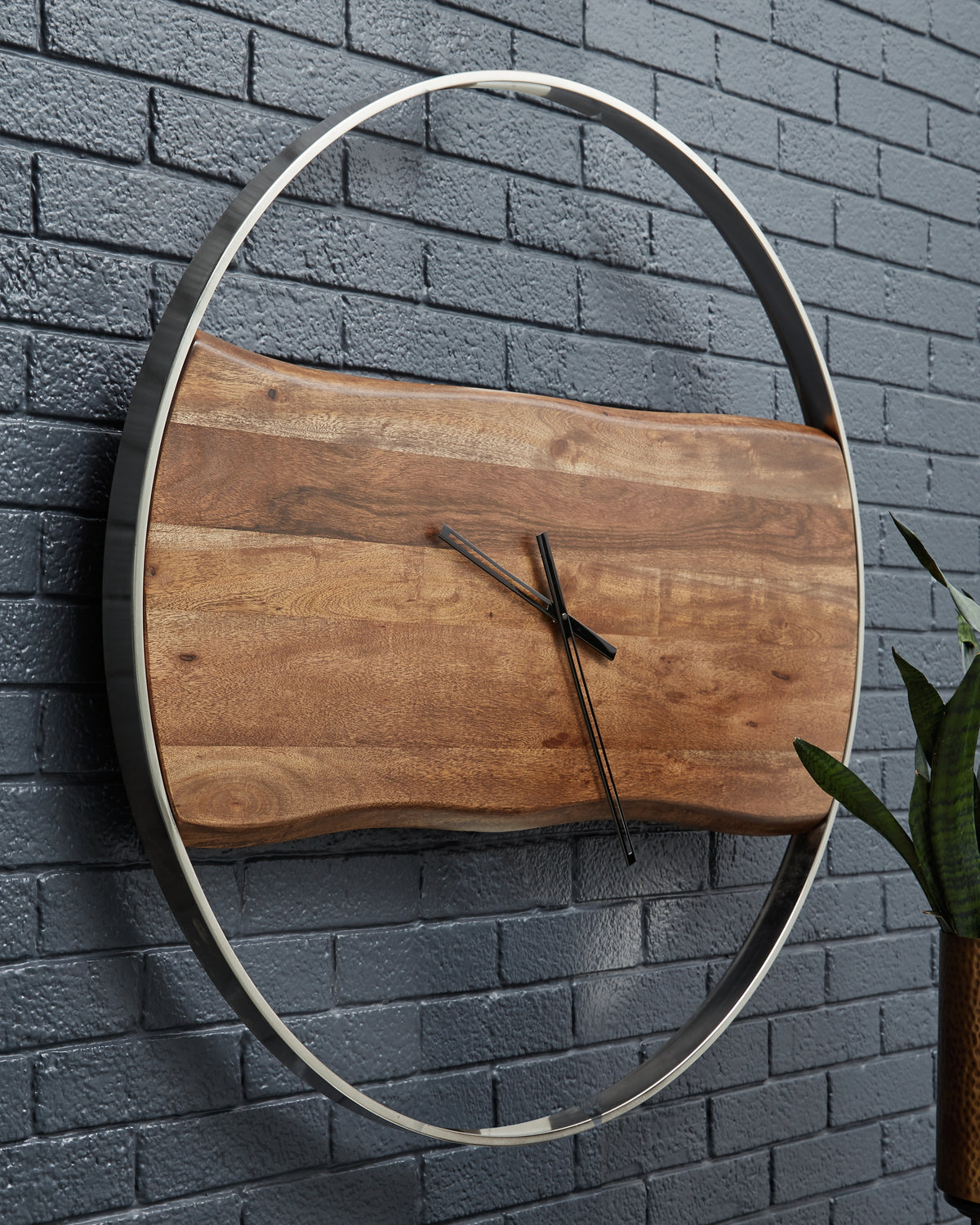 Prime Furniture - Ashley Furniture - Panchali Wall Decor - Wall Clock / Brown/Silver Finish - A8010198