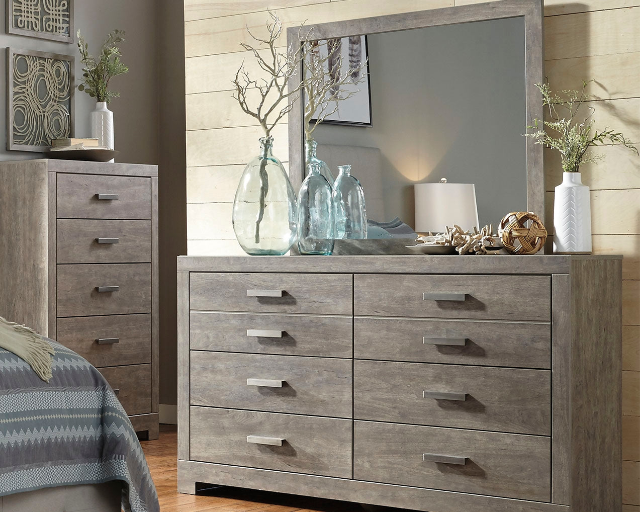 Prime Furniture - Ashley Furniture - Culverbach Bedroom - Dresser and Mirror / Gray - B070B1