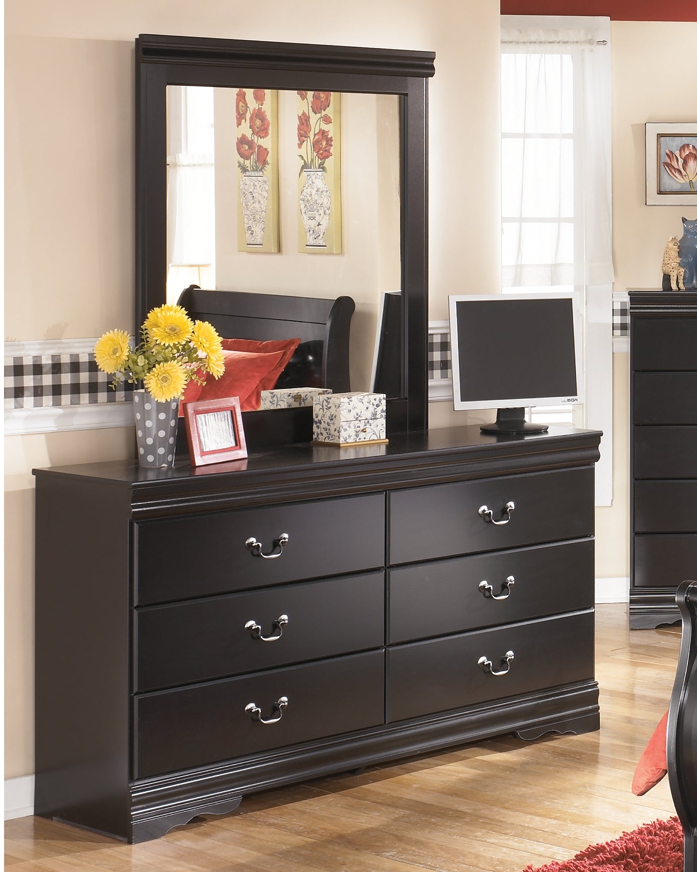 Prime Furniture - Ashley Furniture - Huey Vineyard Bedroom - Dresser and Mirror / Black - B128B1