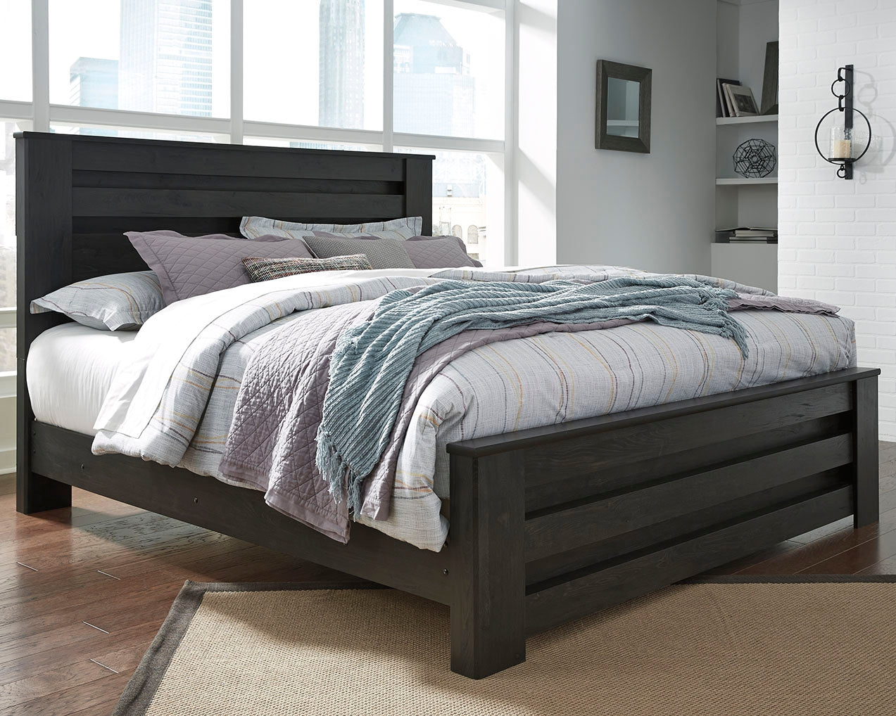 Prime Furniture - Ashley Furniture - Brinxton Bedroom - King Panel Bed / Charcoal - B249B4