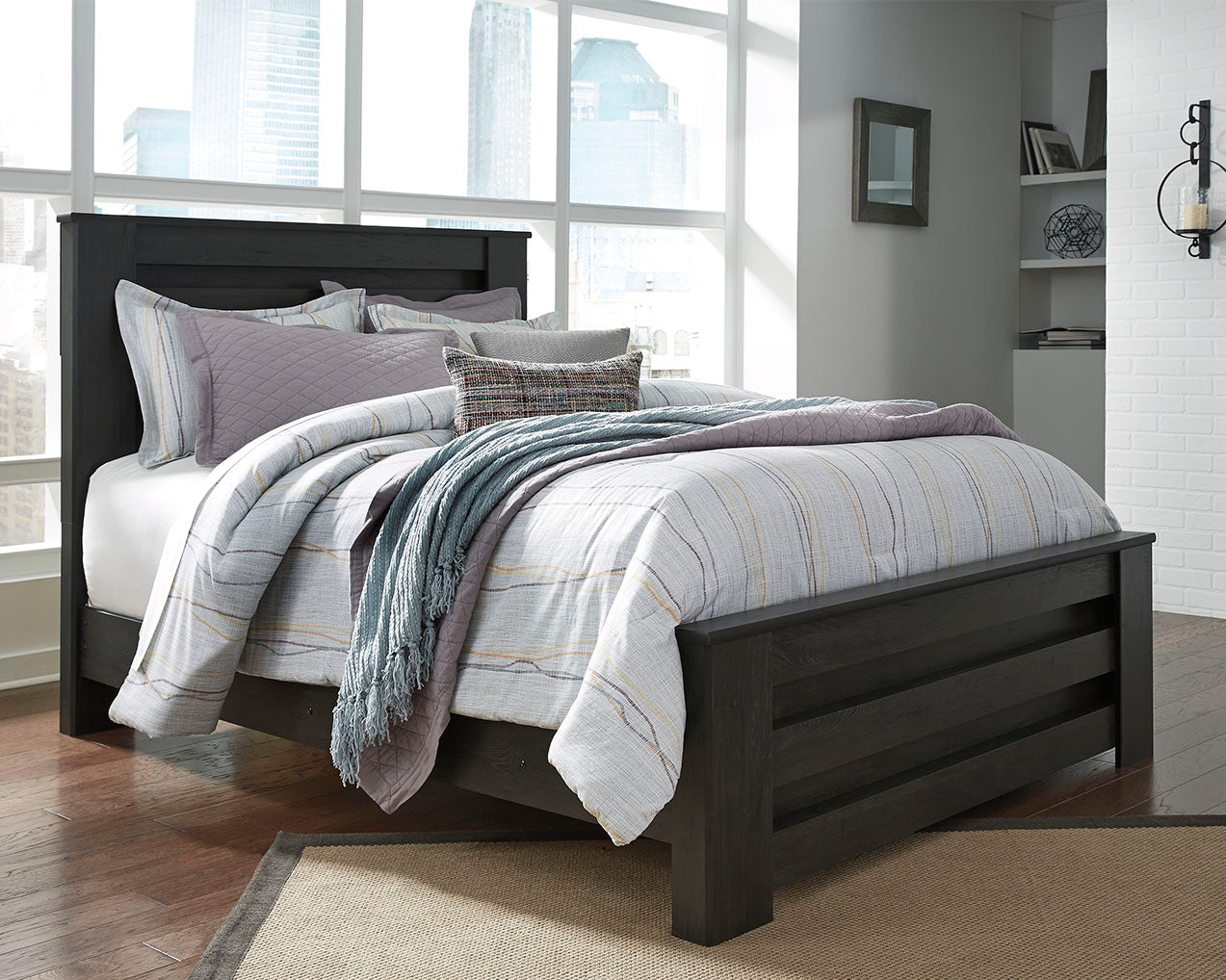 Prime Furniture - Ashley Furniture - Brinxton Bedroom - Queen Panel Bed / Charcoal - B249B2