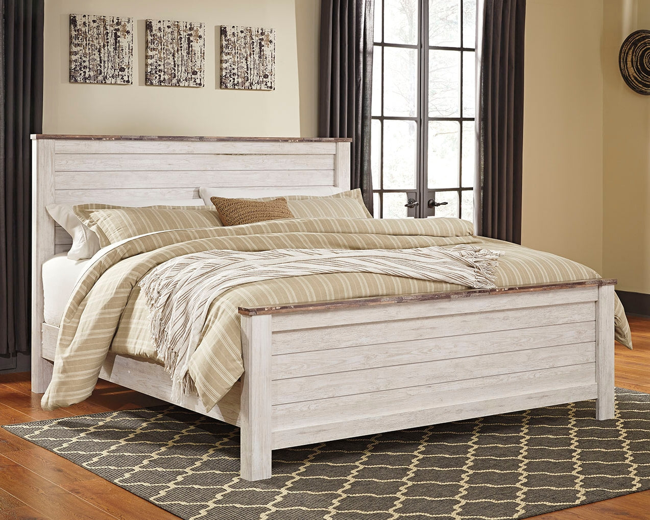 Prime Furniture - Ashley Furniture - Willowton Bedroom - California King Panel Bed / Whitewash - B267B28