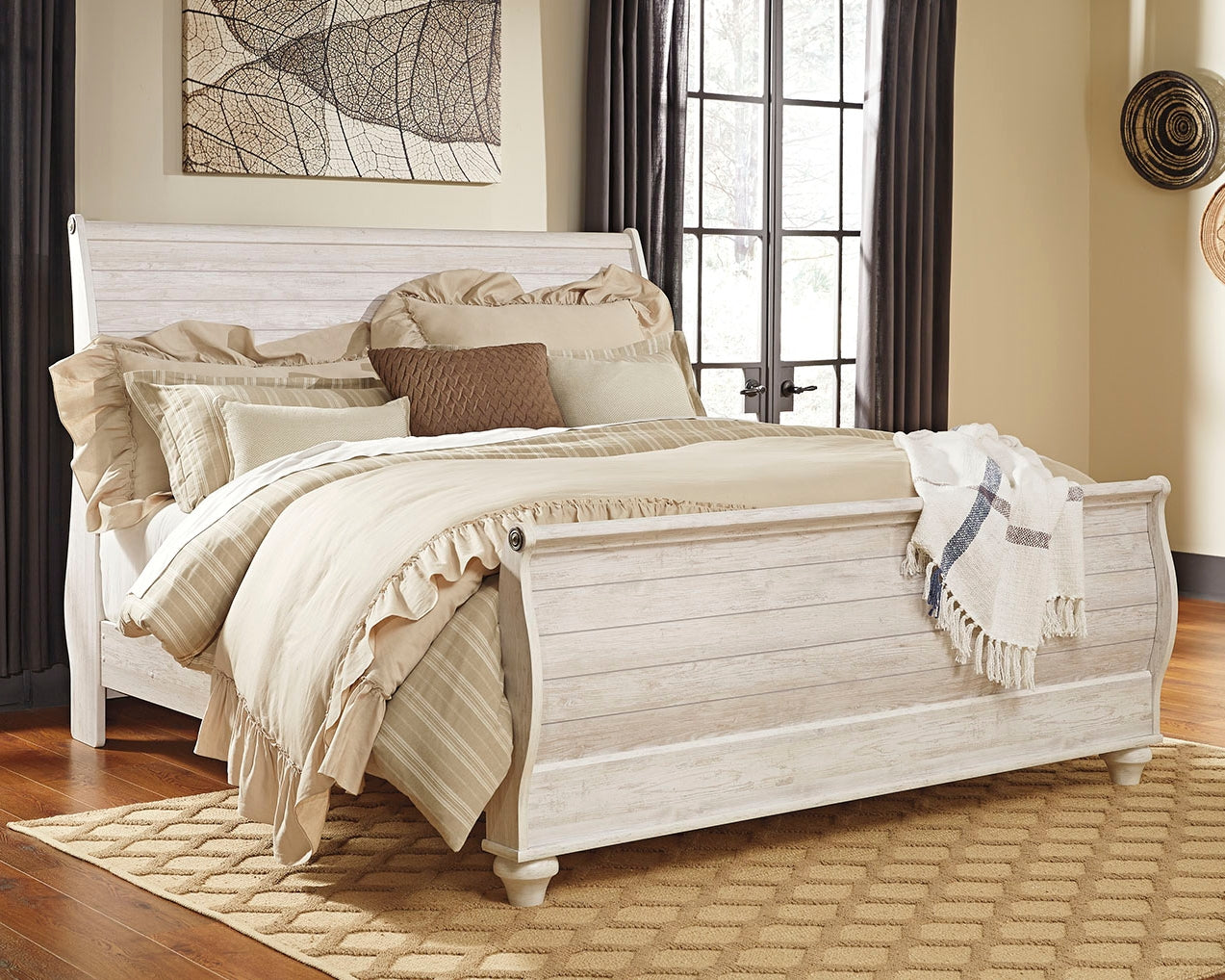 Prime Furniture - Ashley Furniture - Willowton Bedroom - King Sleigh Bed / Whitewash - B267B11