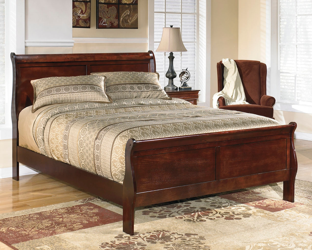 Prime Furniture - Ashley Furniture - Alisdair Bedroom - California King Sleigh Bed / Reddish Brown - B376B9