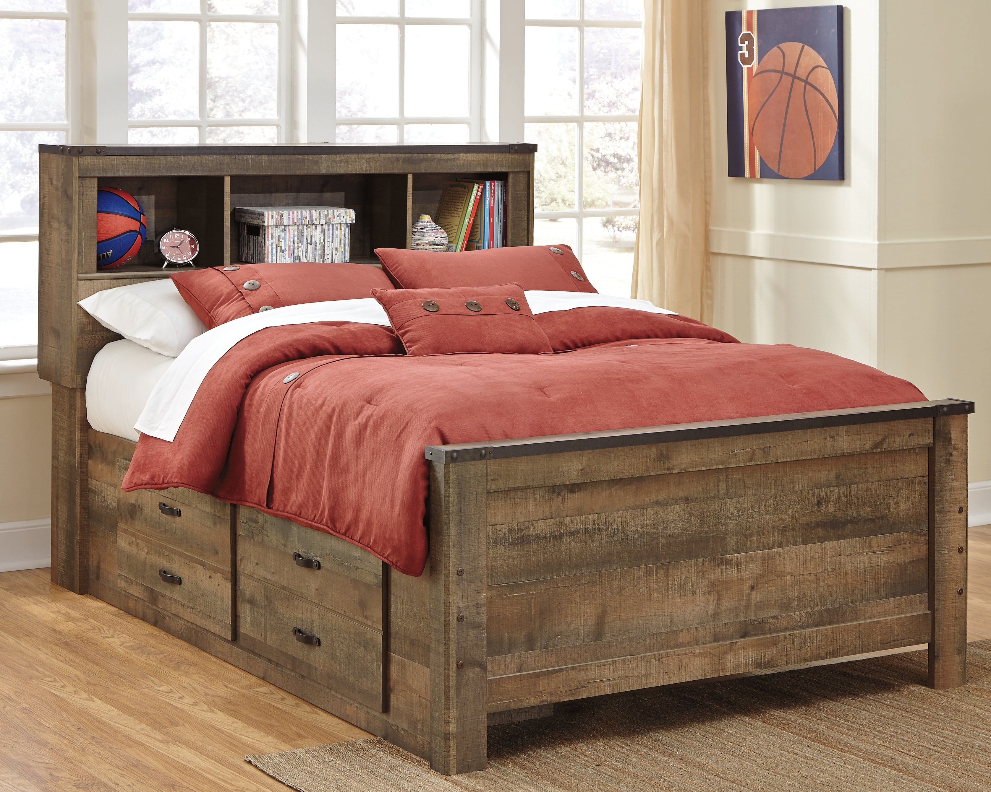 Prime Furniture - Ashley Furniture - Trinell Bedroom - Full Panel Bed with 2 Storage Drawers / Brown - B446B10
