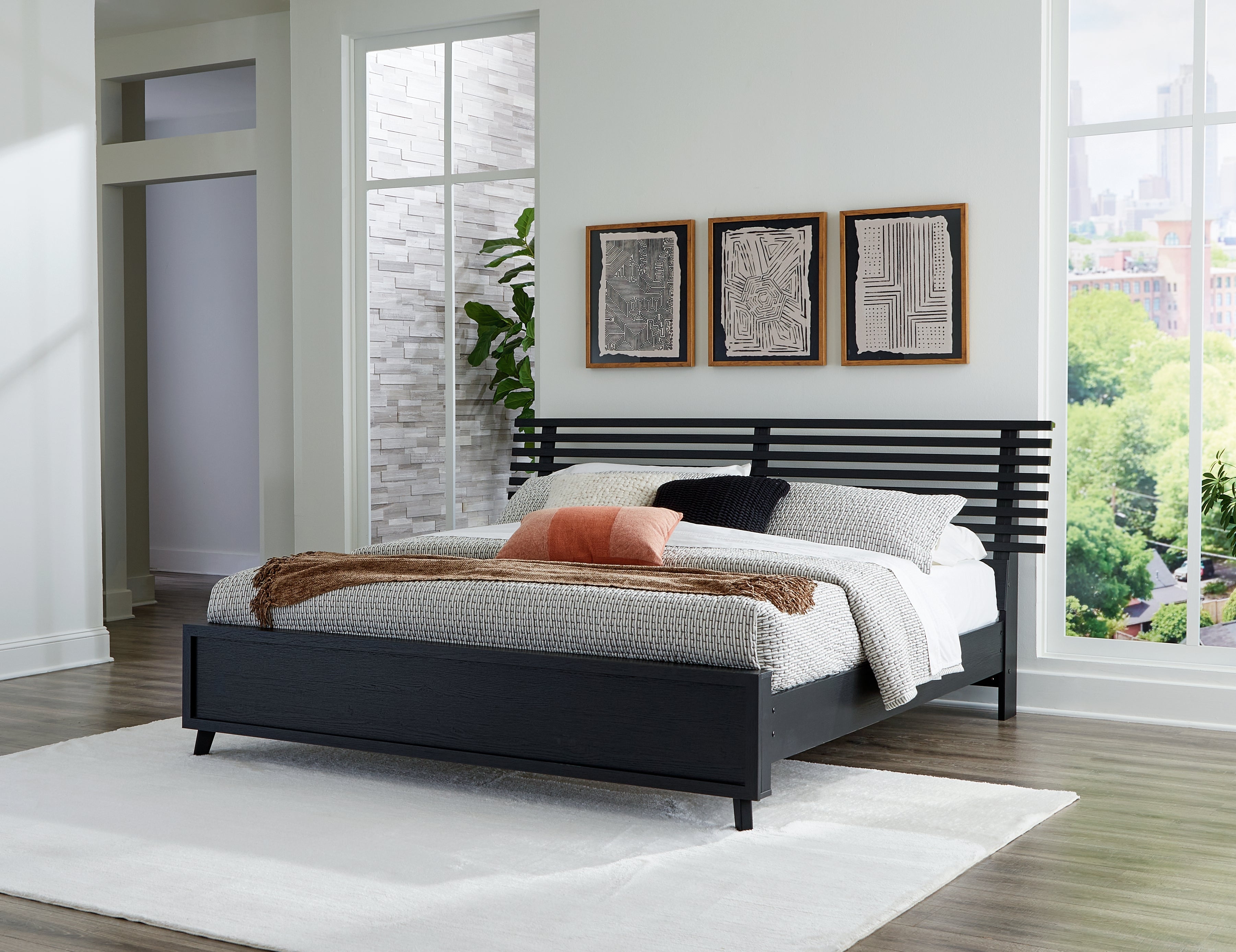 Prime Furniture - Ashley Furniture - Danziar Bedroom - King Slat Panel Bed / Black - B1013B9