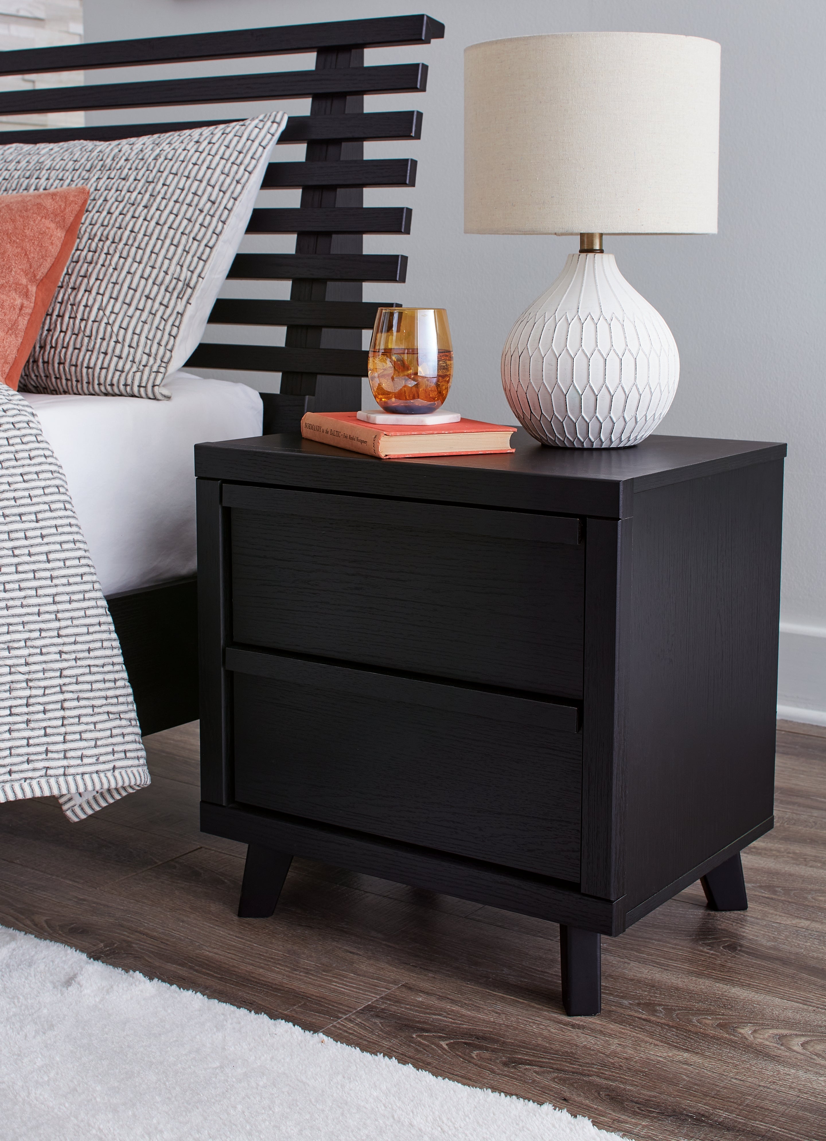 Prime Furniture - Ashley Furniture - Danziar Bedroom - Two Drawer Night Stand / Black - B1013-92