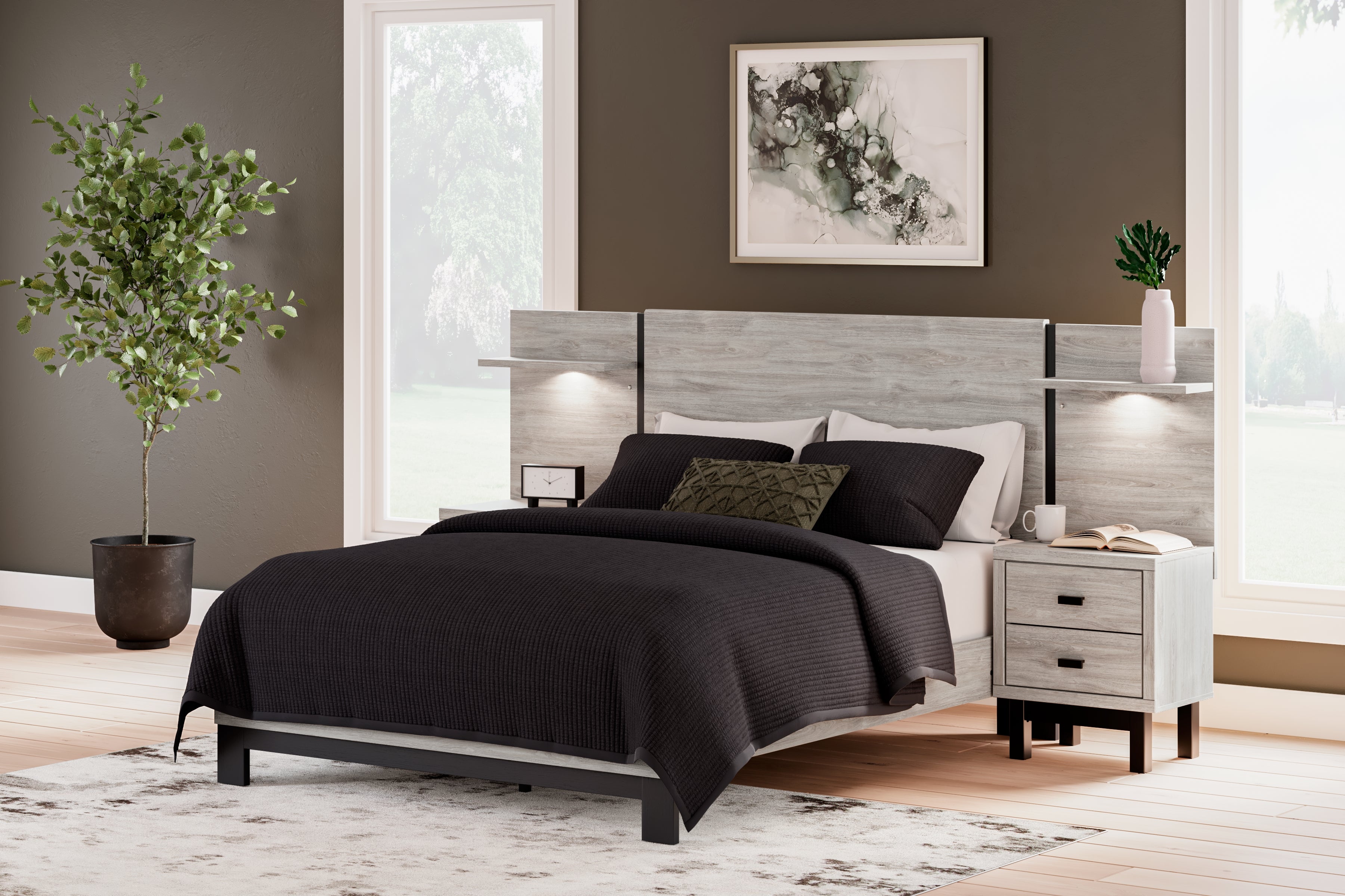 Prime Furniture - Ashley Furniture - Vessalli Bedroom - Queen Panel Bed with Extensions / Gray - B1036B5