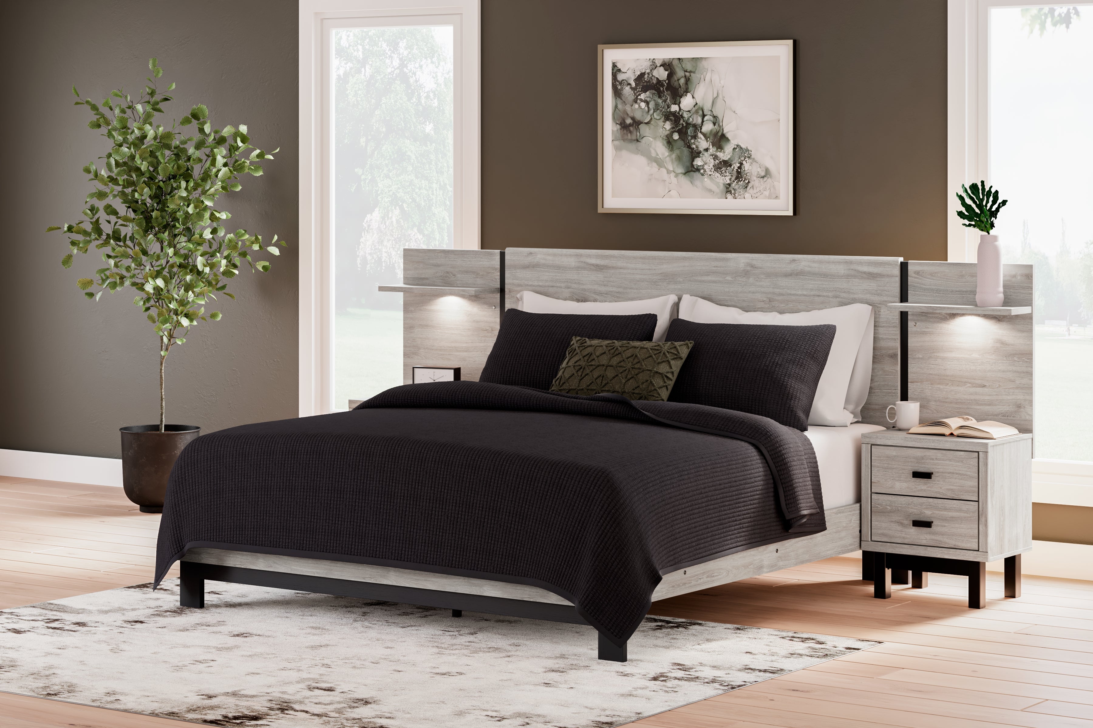 Prime Furniture - Ashley Furniture - Vessalli Bedroom - King Panel Bed with Extensions / Gray - B1036B8