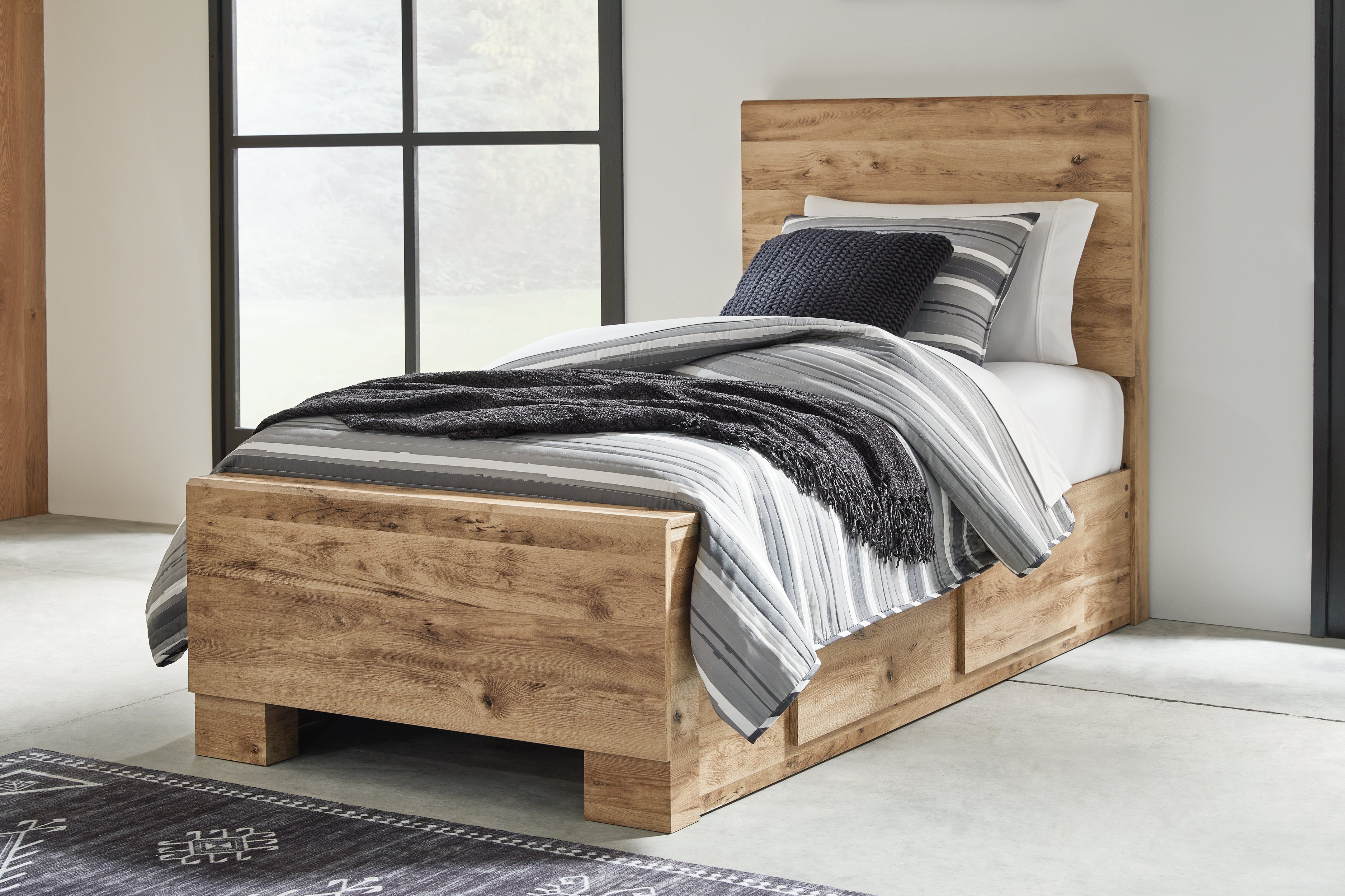 Prime Furniture - Ashley Furniture - Hyanna Bedroom - Twin Panel Bed with 2 Side Storage / Tan Brown - B1050B28
