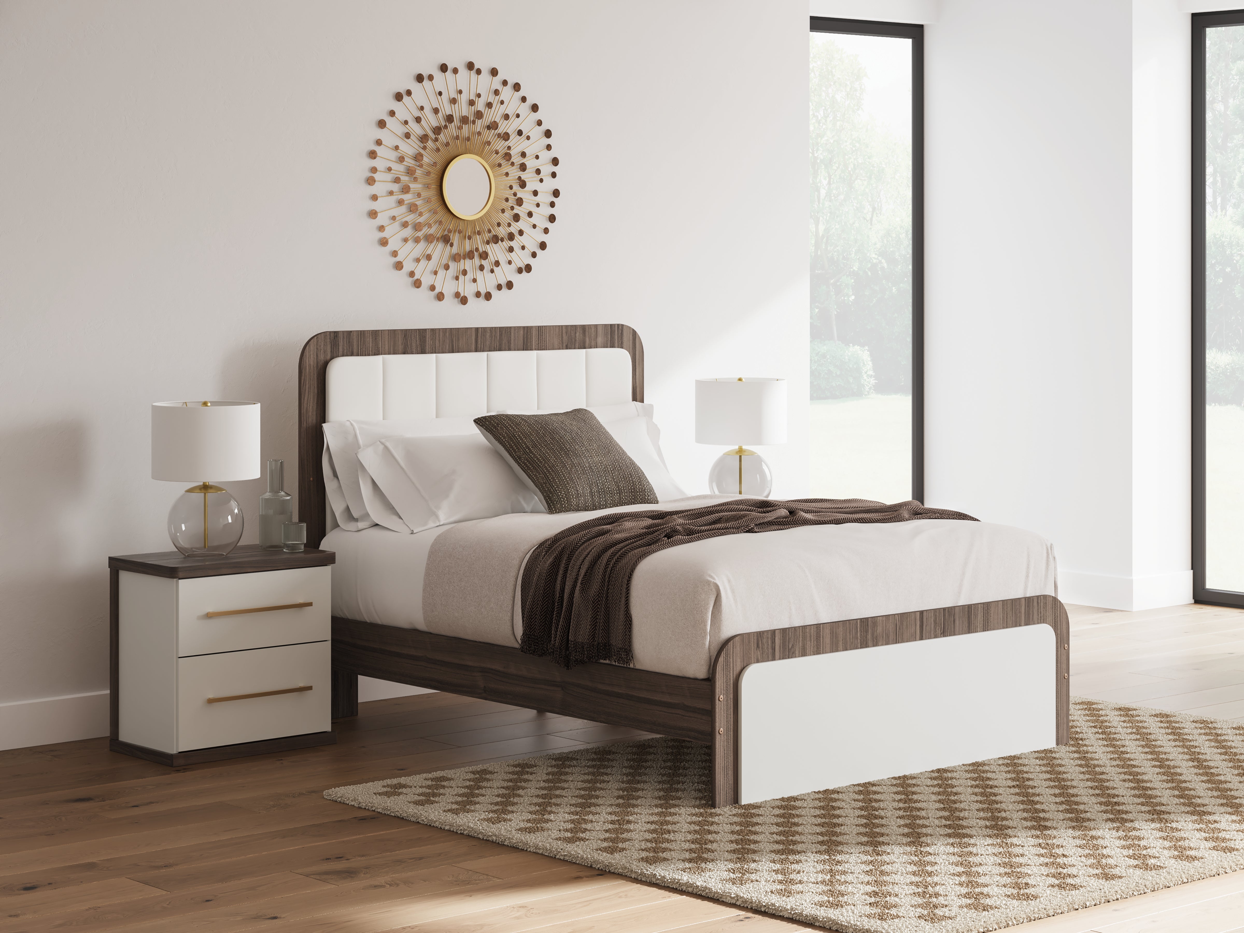 Prime Furniture - Ashley Furniture - Kendanport Bedroom - Queen Upholstered Bed / White/Brown - PCB1108B7