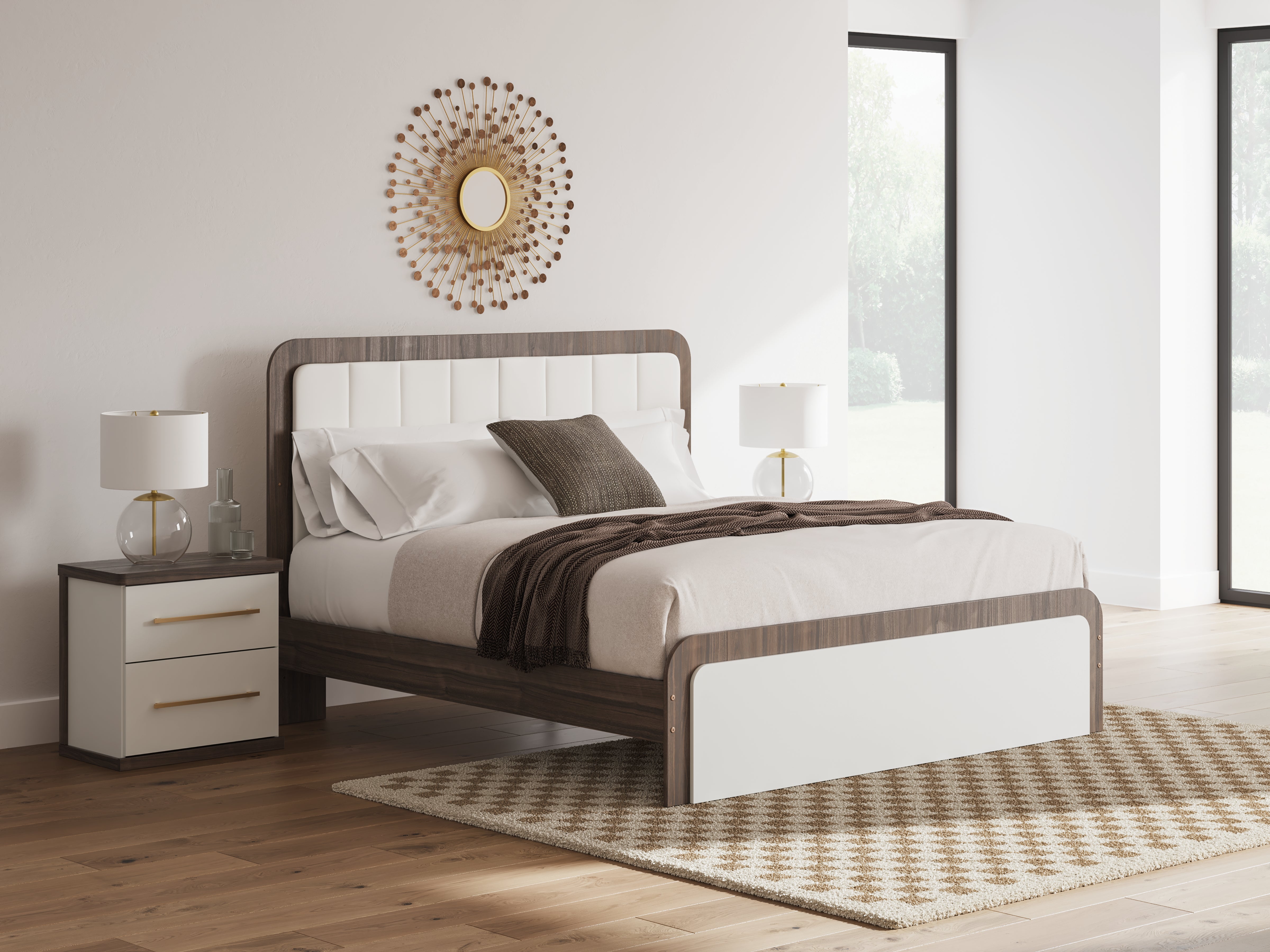 Prime Furniture - Ashley Furniture - Kendanport Bedroom - King Upholstered Bed / White/Brown - PCB1108B8