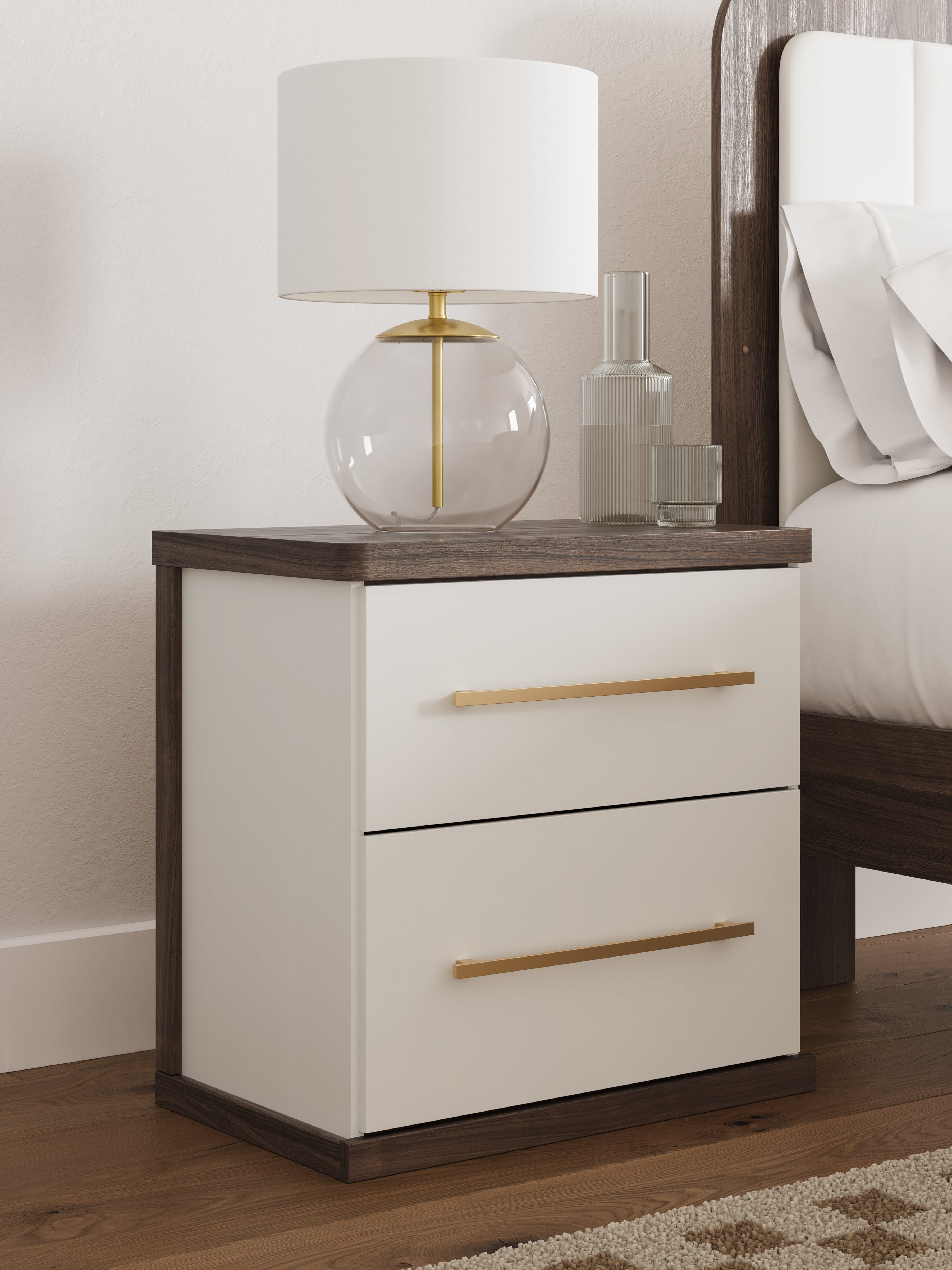 Prime Furniture - Ashley Furniture - Kendanport Bedroom - Two Drawer Night Stand / Brown/White - PCB1108-92