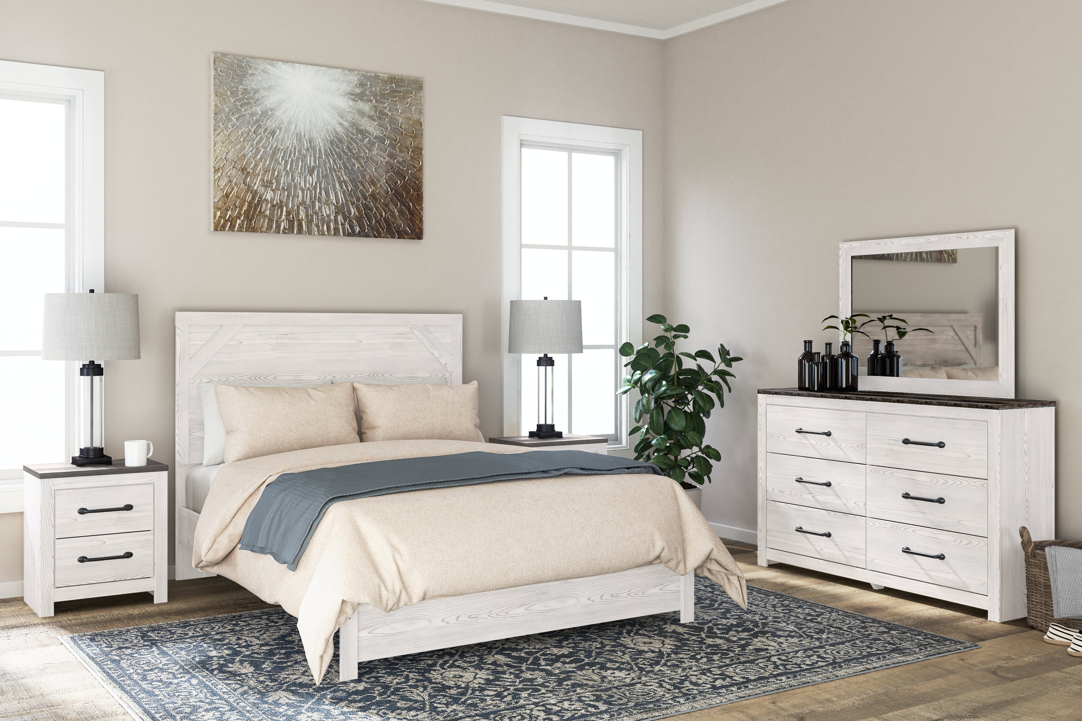 Prime Furniture - Ashley Furniture - Gerridan Bedroom - Two Drawer Night Stand / White/Gray - B1190-92