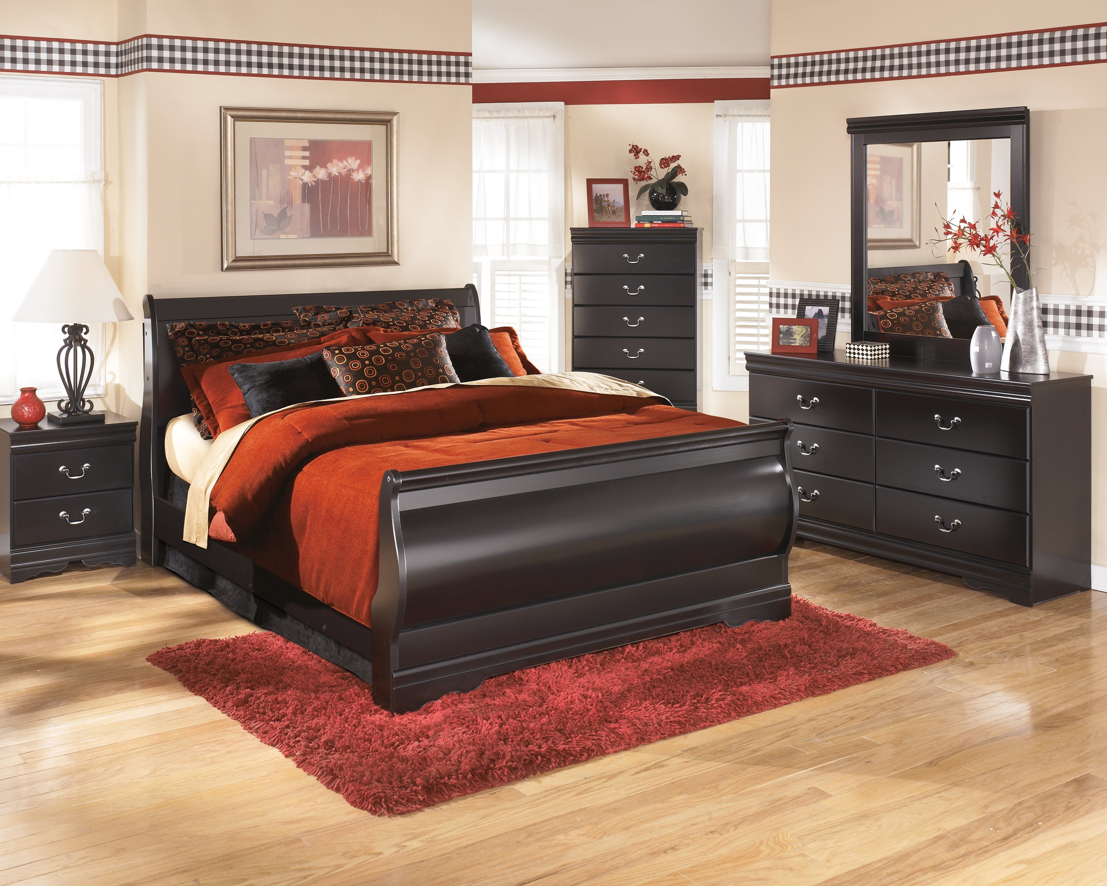 Prime Furniture - Ashley Furniture - Huey Vineyard Bedroom - Queen Sleigh Bed / Black - B128B4