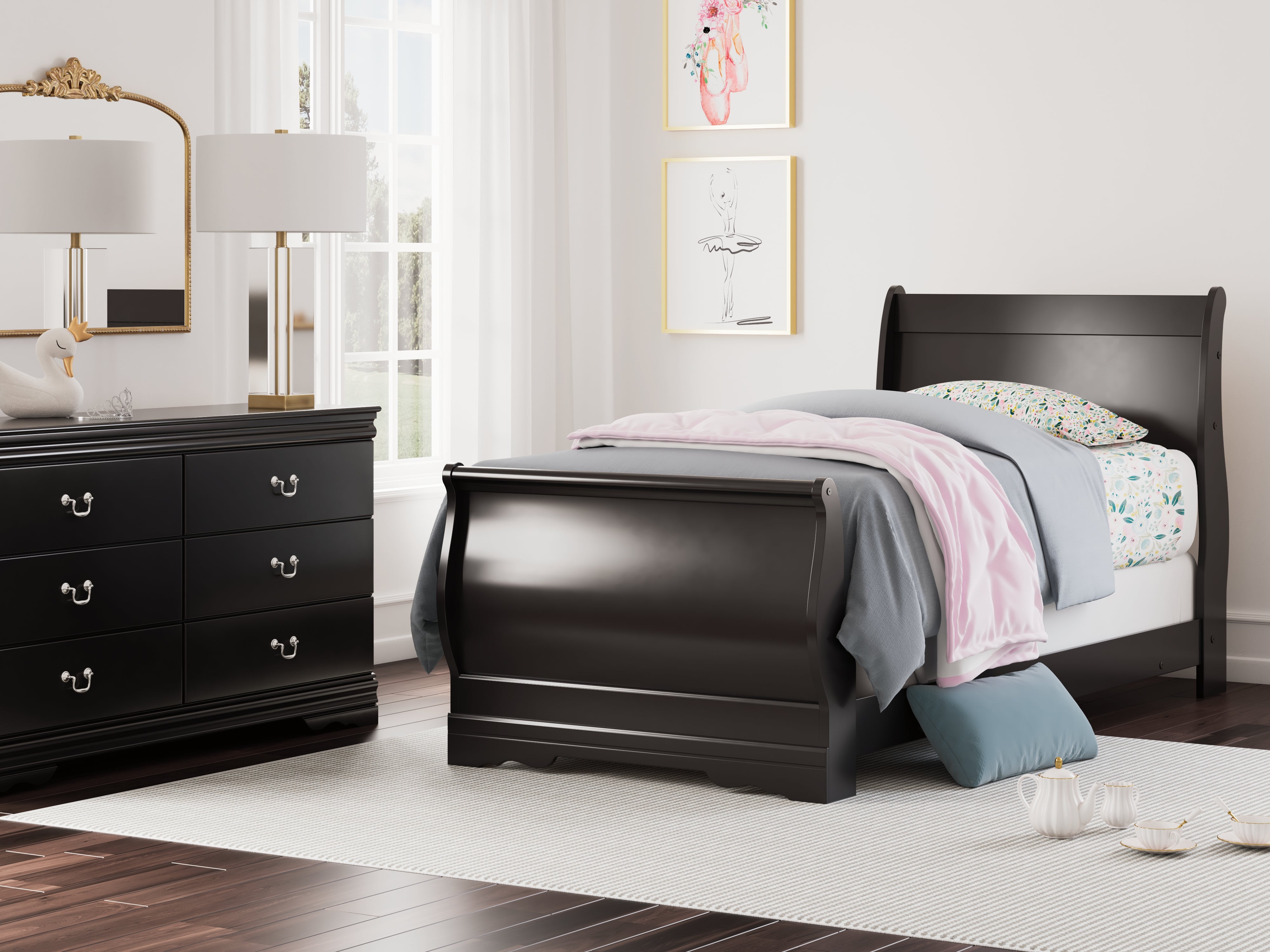 Prime Furniture - Ashley Furniture - Huey Vineyard Bedroom - Twin Sleigh Bed / Black - B128B5