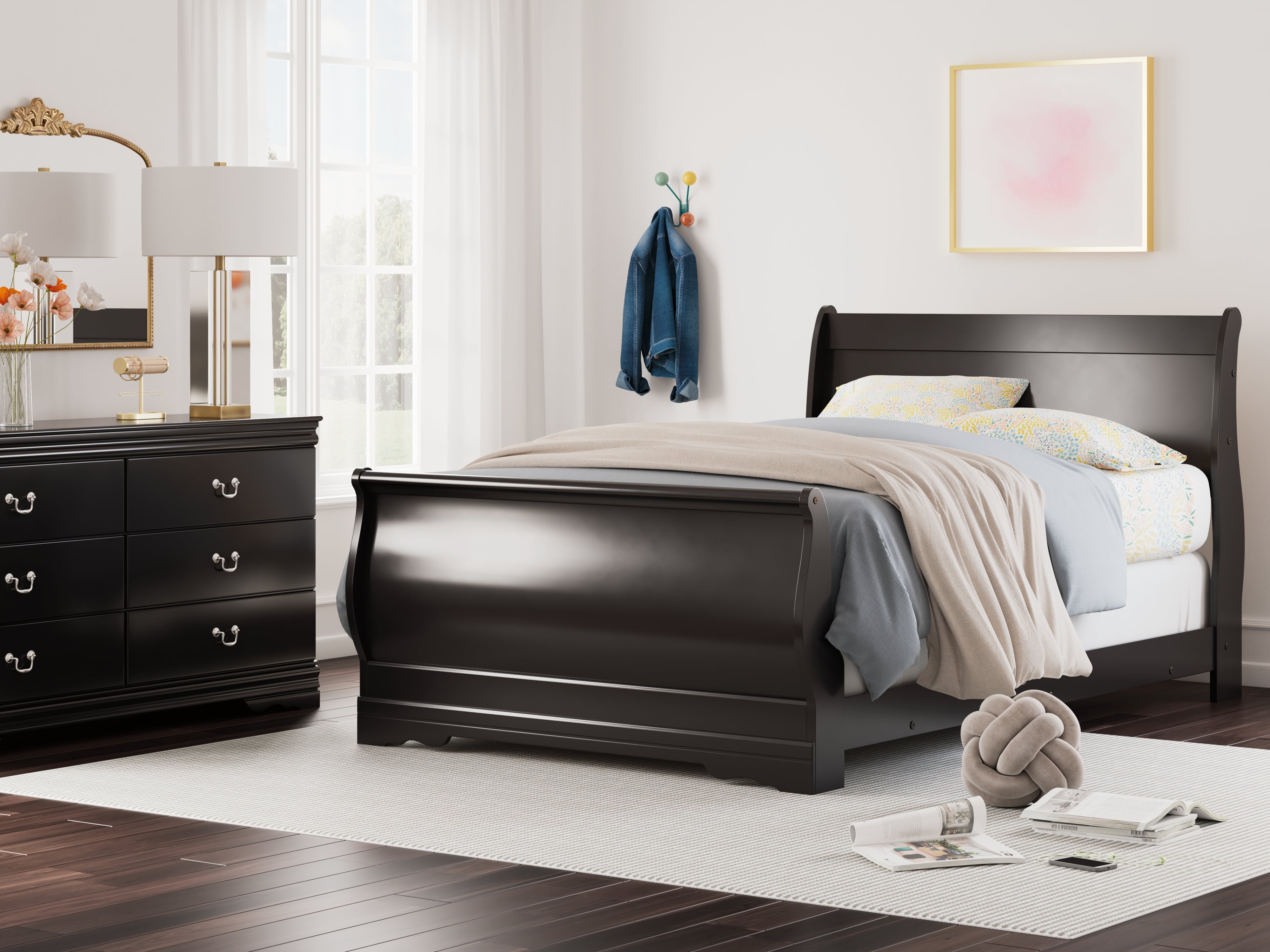 Prime Furniture - Ashley Furniture - Huey Vineyard Bedroom - Full Sleigh Bed / Black - B128B9