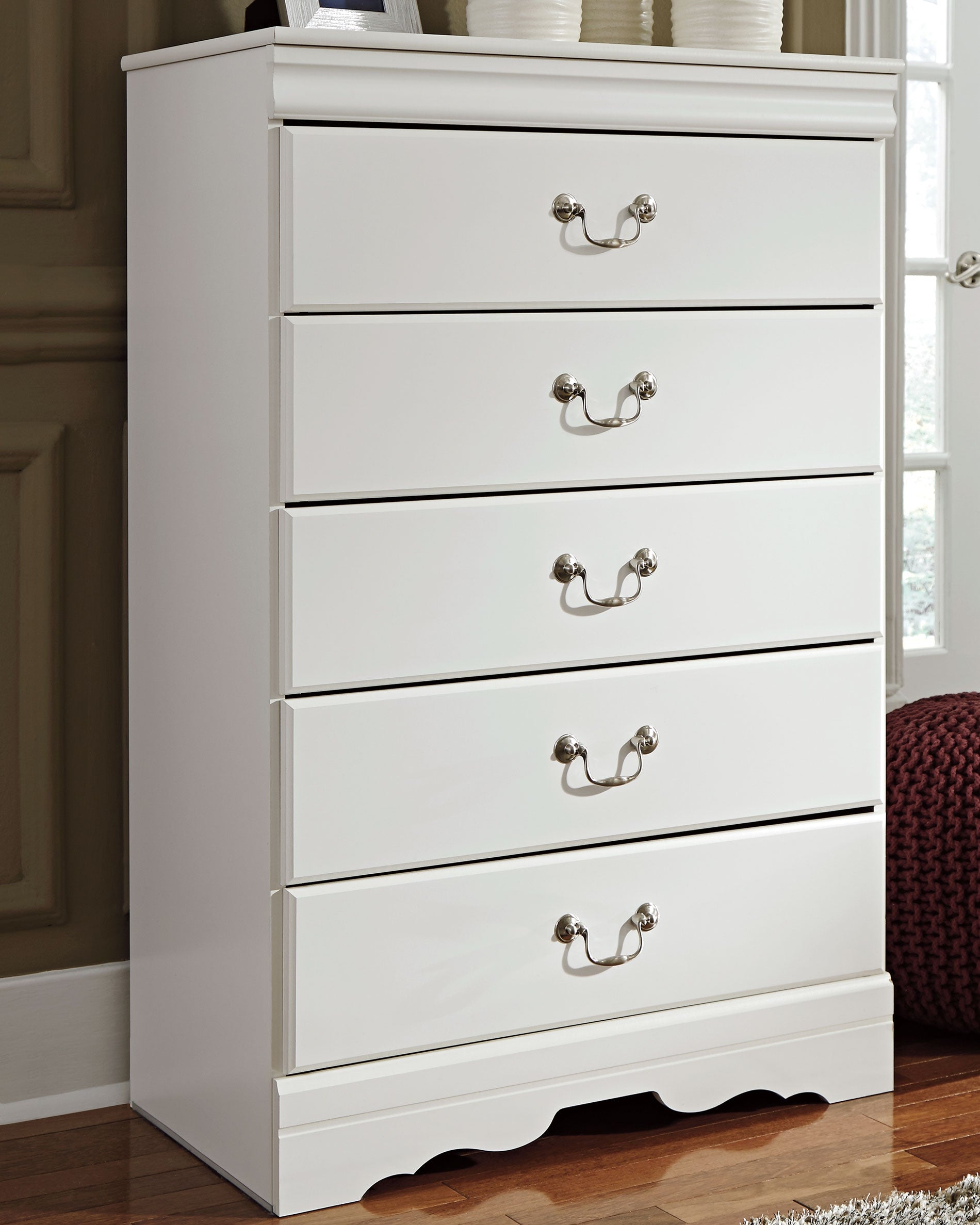 Prime Furniture - Ashley Furniture - Anarasia Bedroom - Five Drawer Chest / White - B129-46