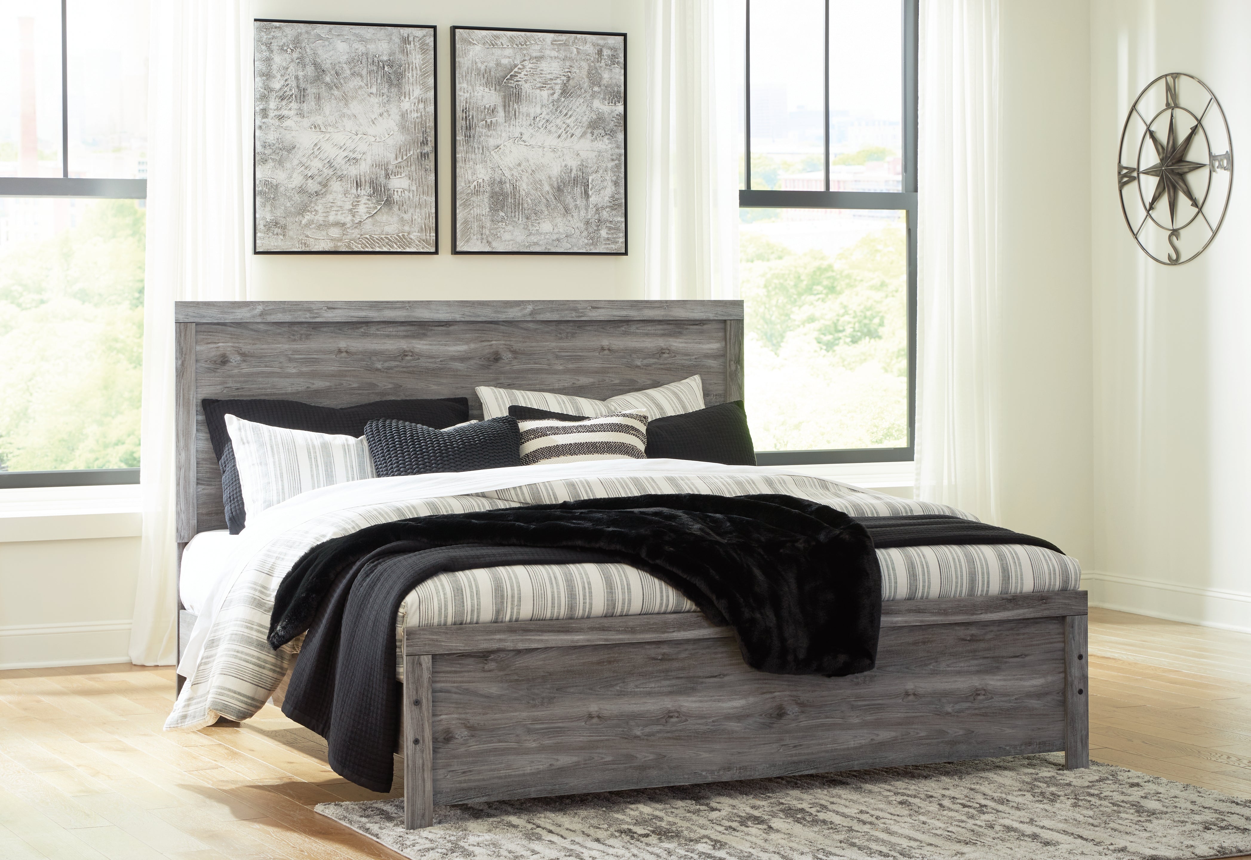 Prime Furniture - Ashley Furniture - Bronyan Bedroom - King Panel Bed / Dark Gray - B1290B4