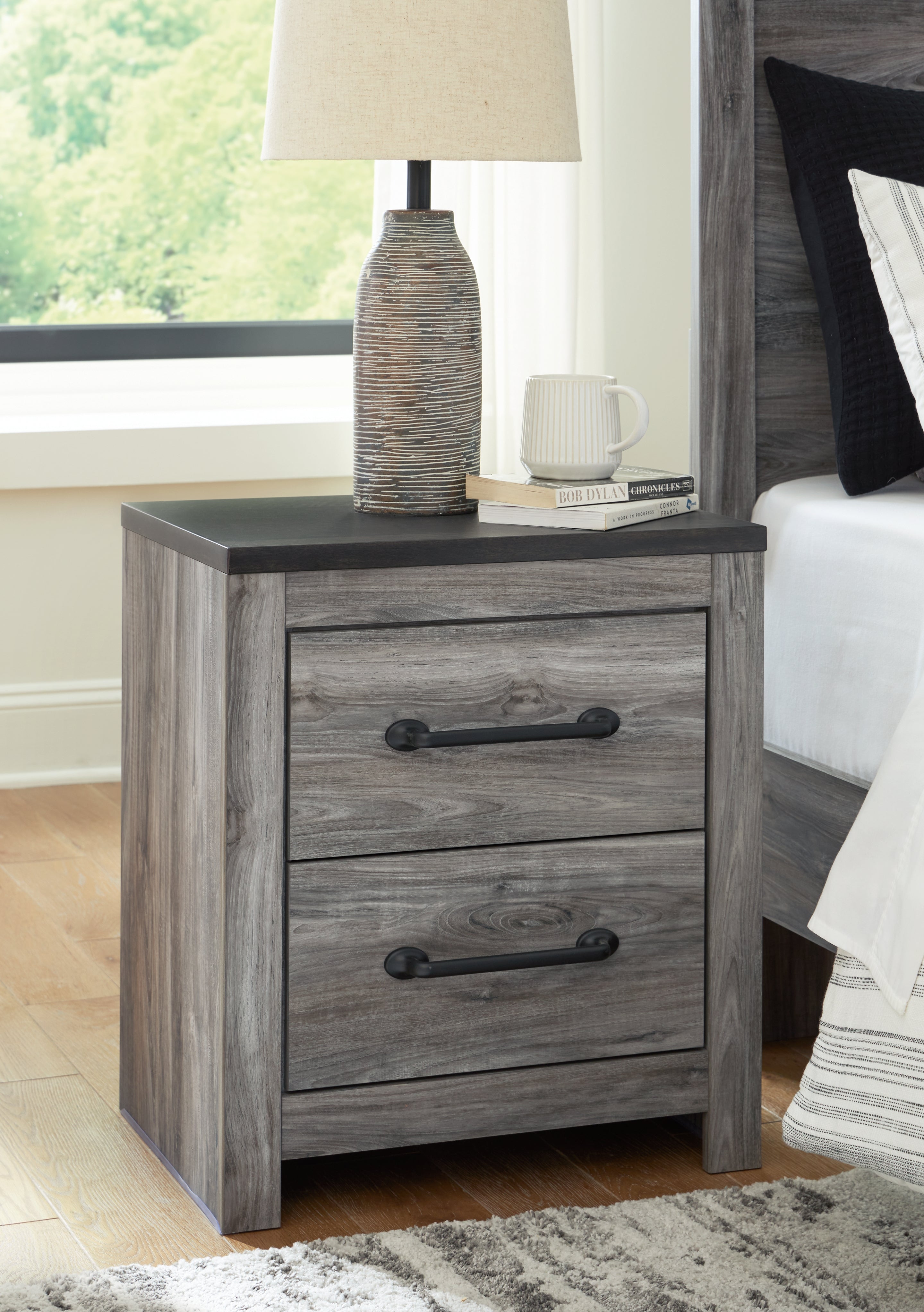 Prime Furniture - Ashley Furniture - Bronyan Bedroom - Two Drawer Night Stand / Dark Gray - B1290-92