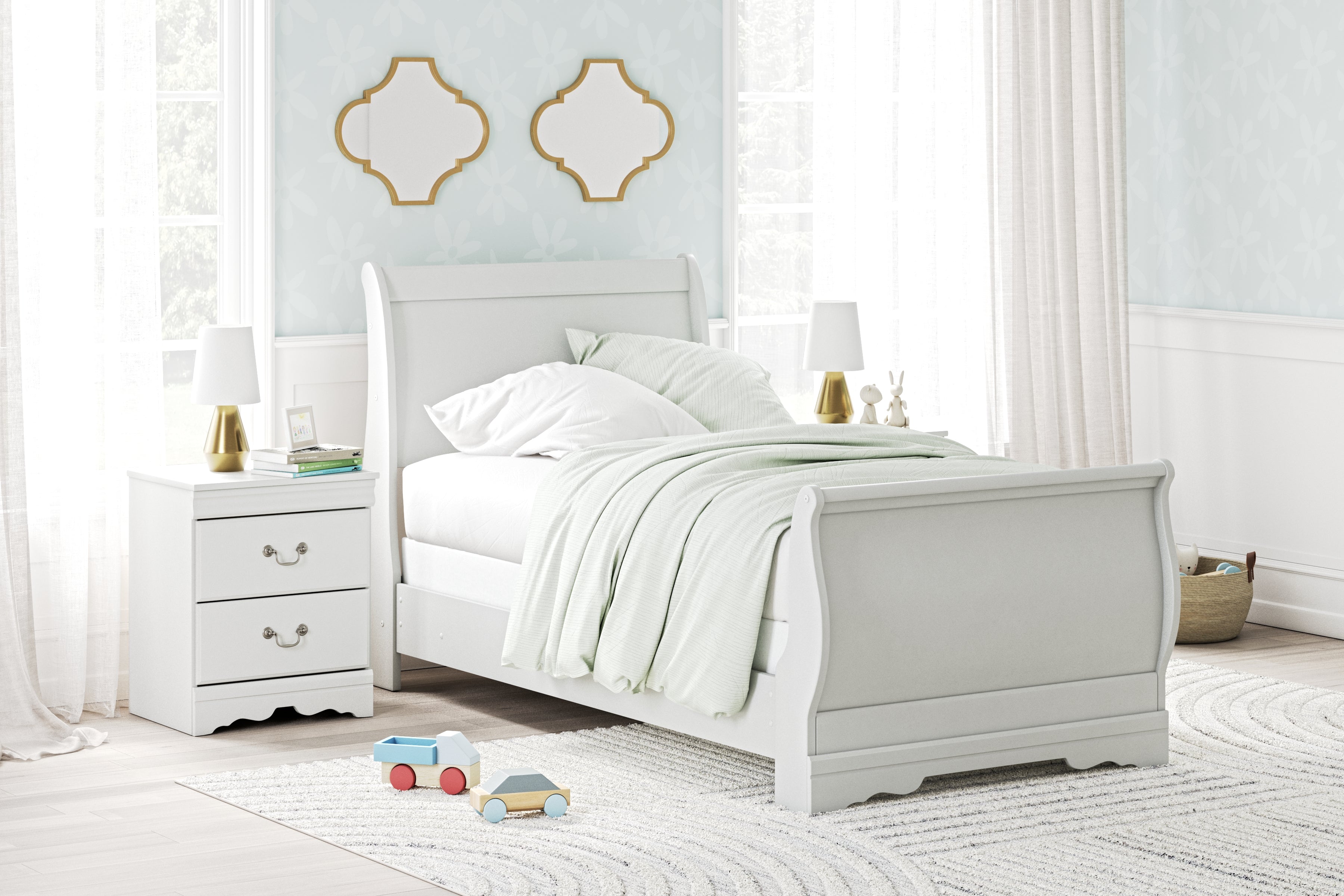 Prime Furniture - Ashley Furniture - Anarasia Bedroom - Twin Sleigh Bed / White - B129B1