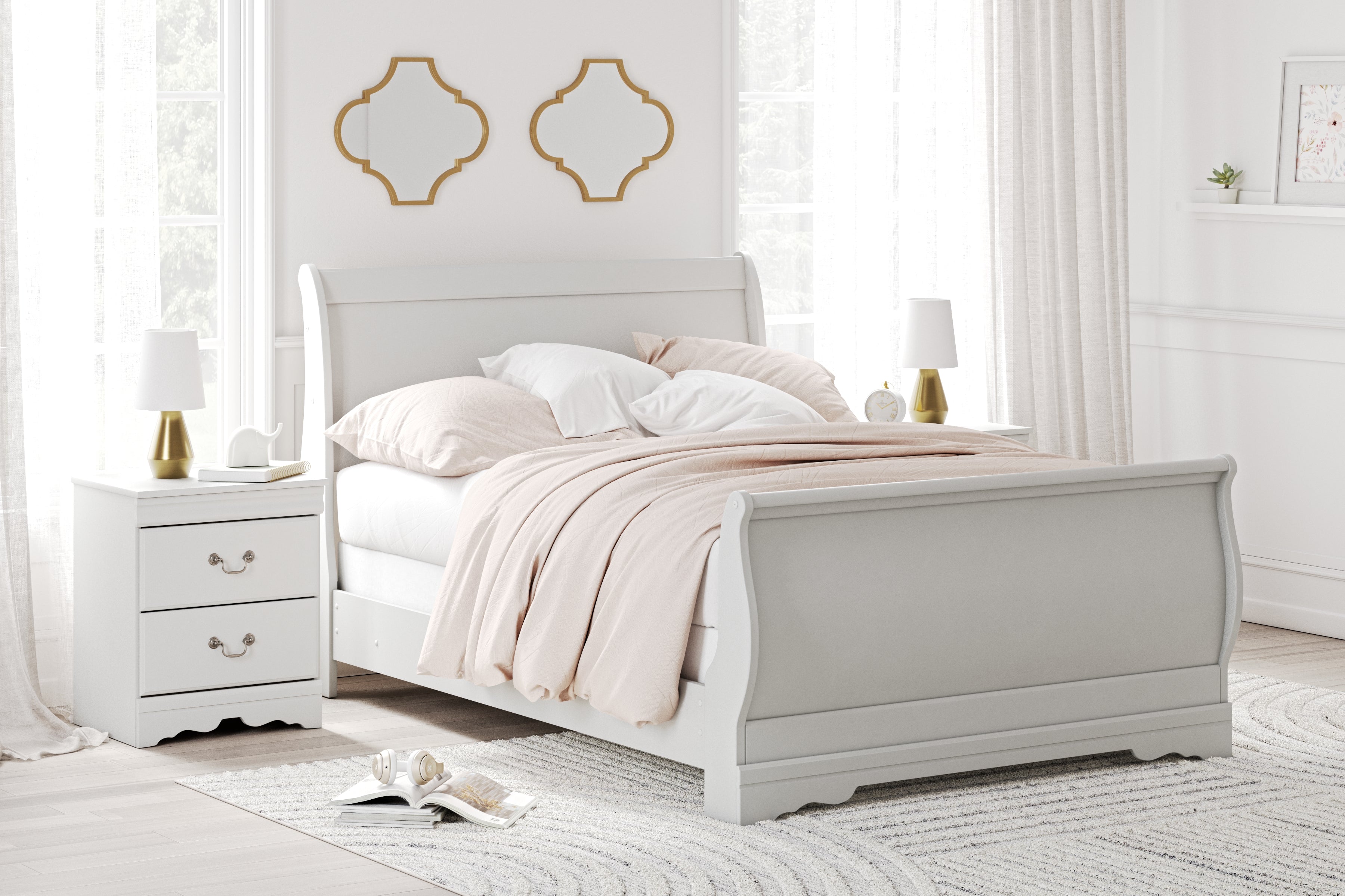 Prime Furniture - Ashley Furniture - Anarasia Bedroom - Full Sleigh Bed / White - B129B2