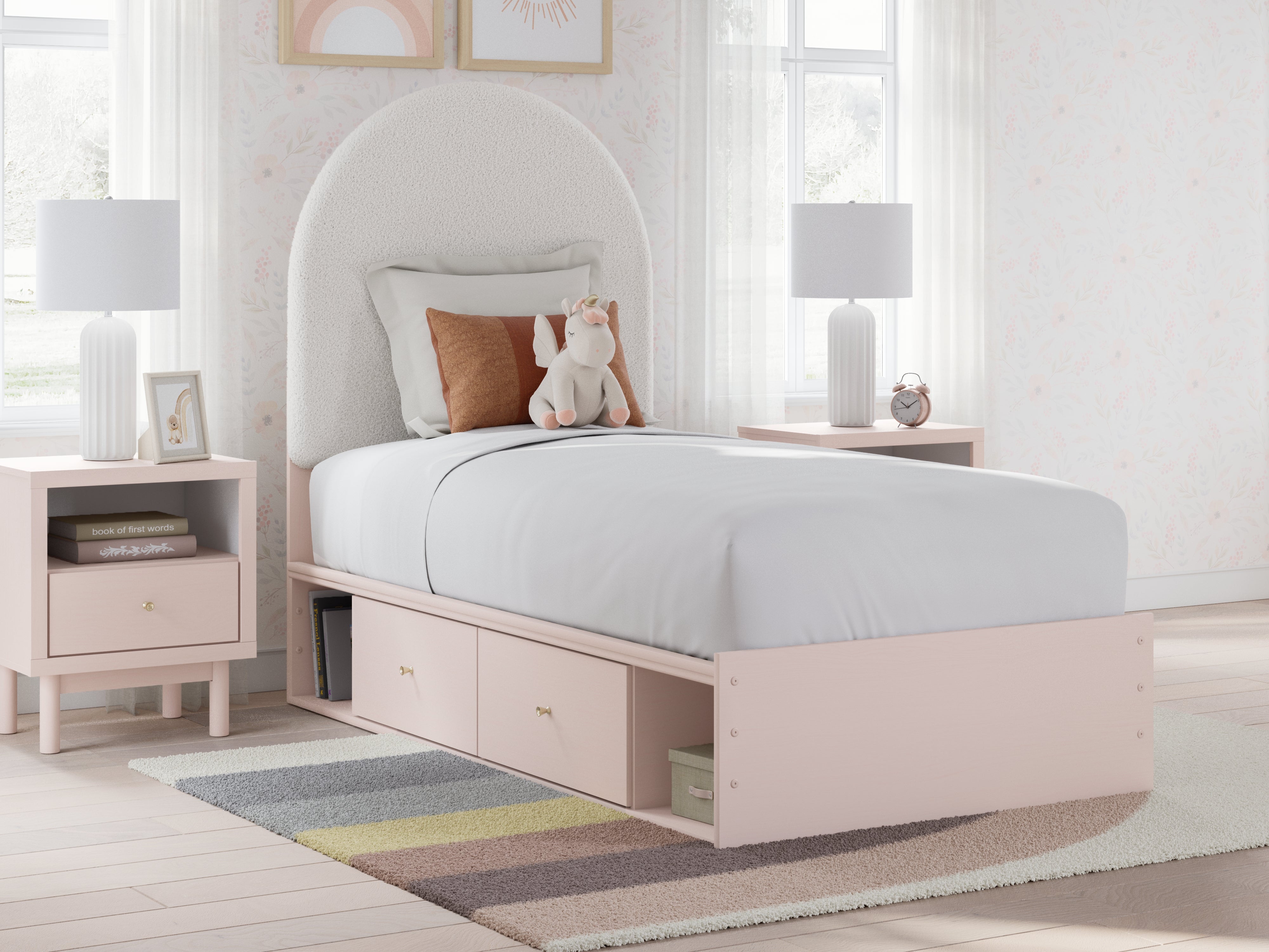 Prime Furniture - Ashley Furniture - Wistenpine Bedroom - Twin Upholstered Panel Bed with Storage / Blush - B1323B14