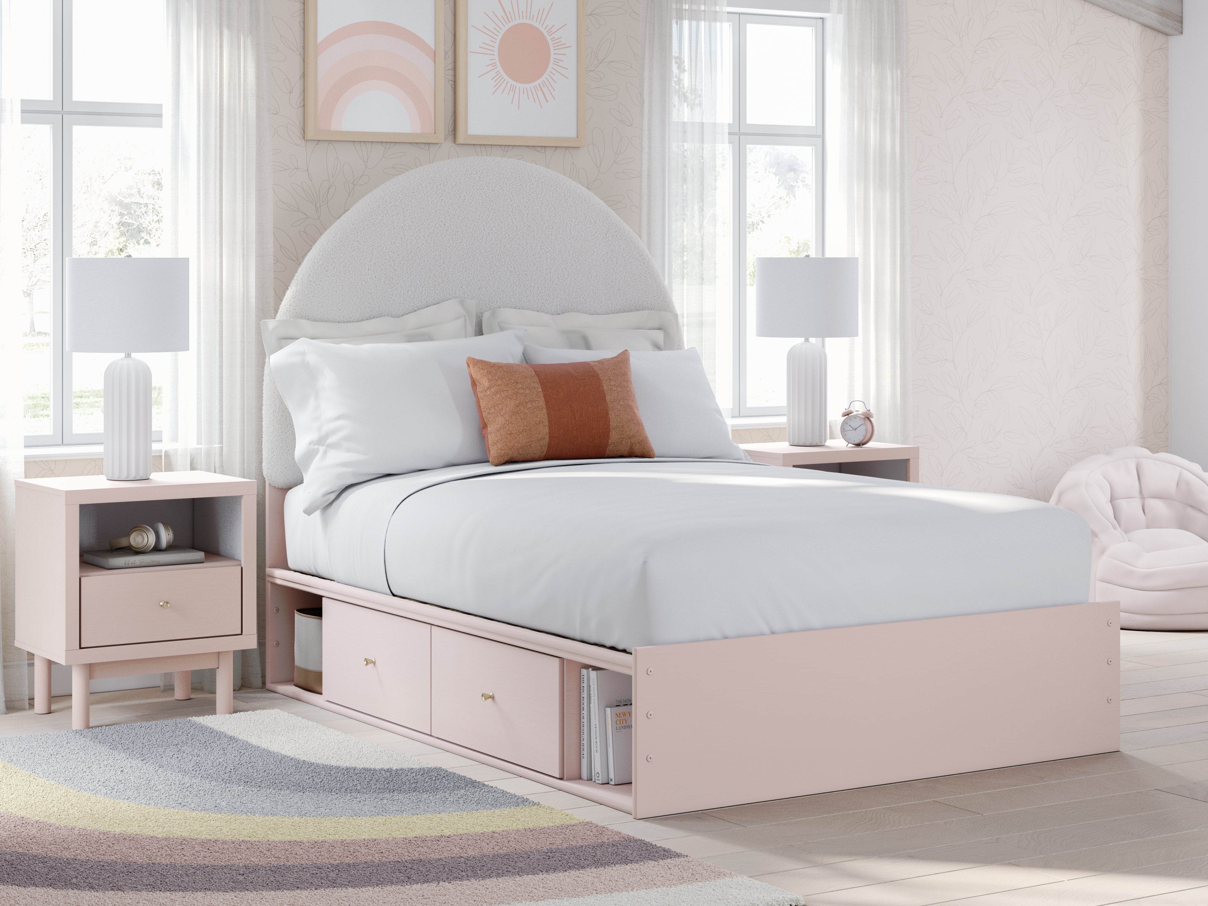Prime Furniture - Ashley Furniture - Wistenpine Bedroom - Full Upholstered Panel Bed with Storage / Blush - B1323B15