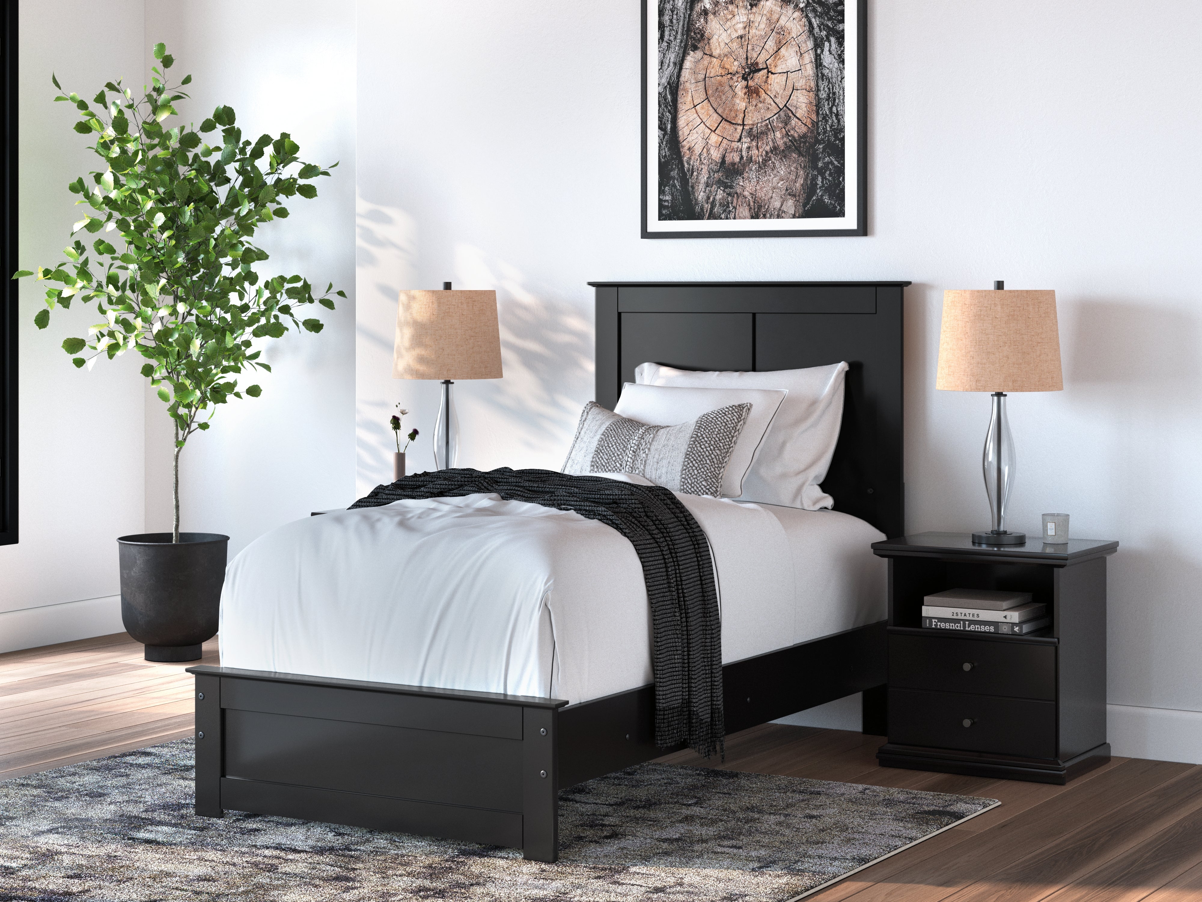 Prime Furniture - Ashley Furniture - Maribel Bedroom - Twin Panel Bed / Black - B138B51