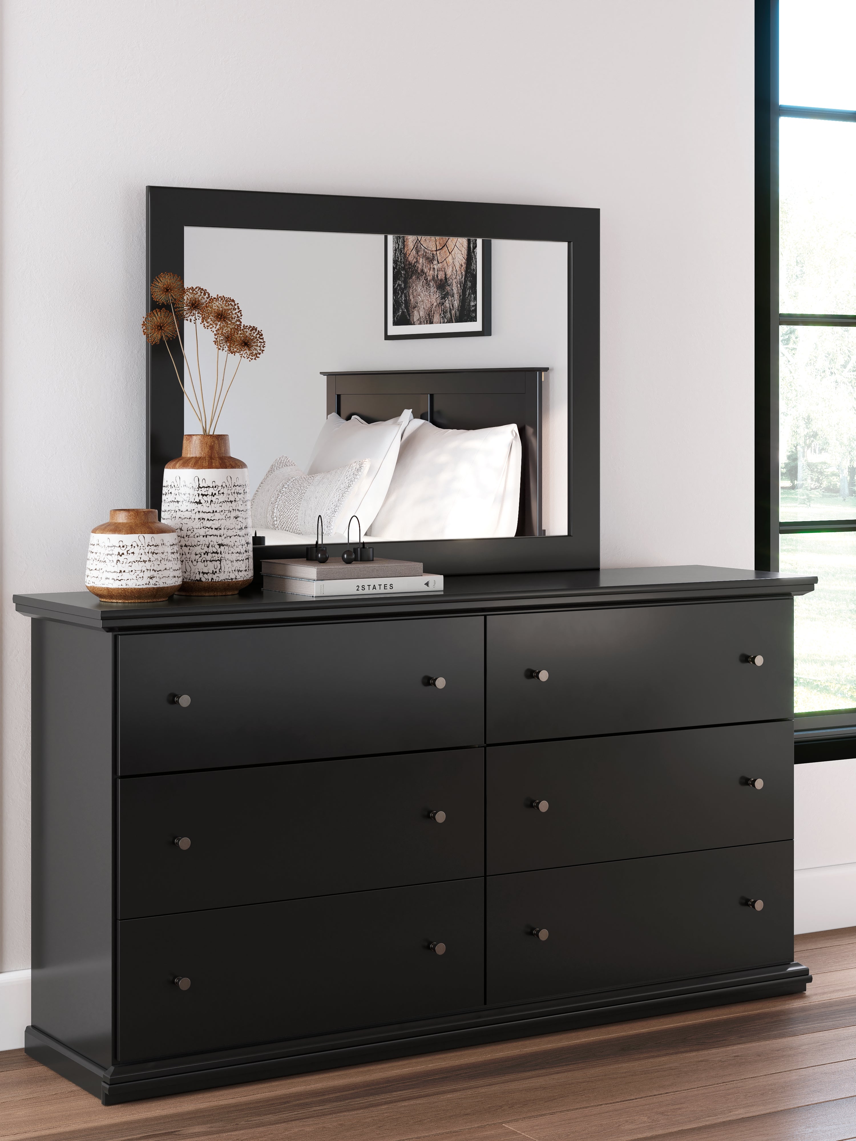 Prime Furniture - Ashley Furniture - Maribel Bedroom - Dresser and Mirror / Black - B138B50
