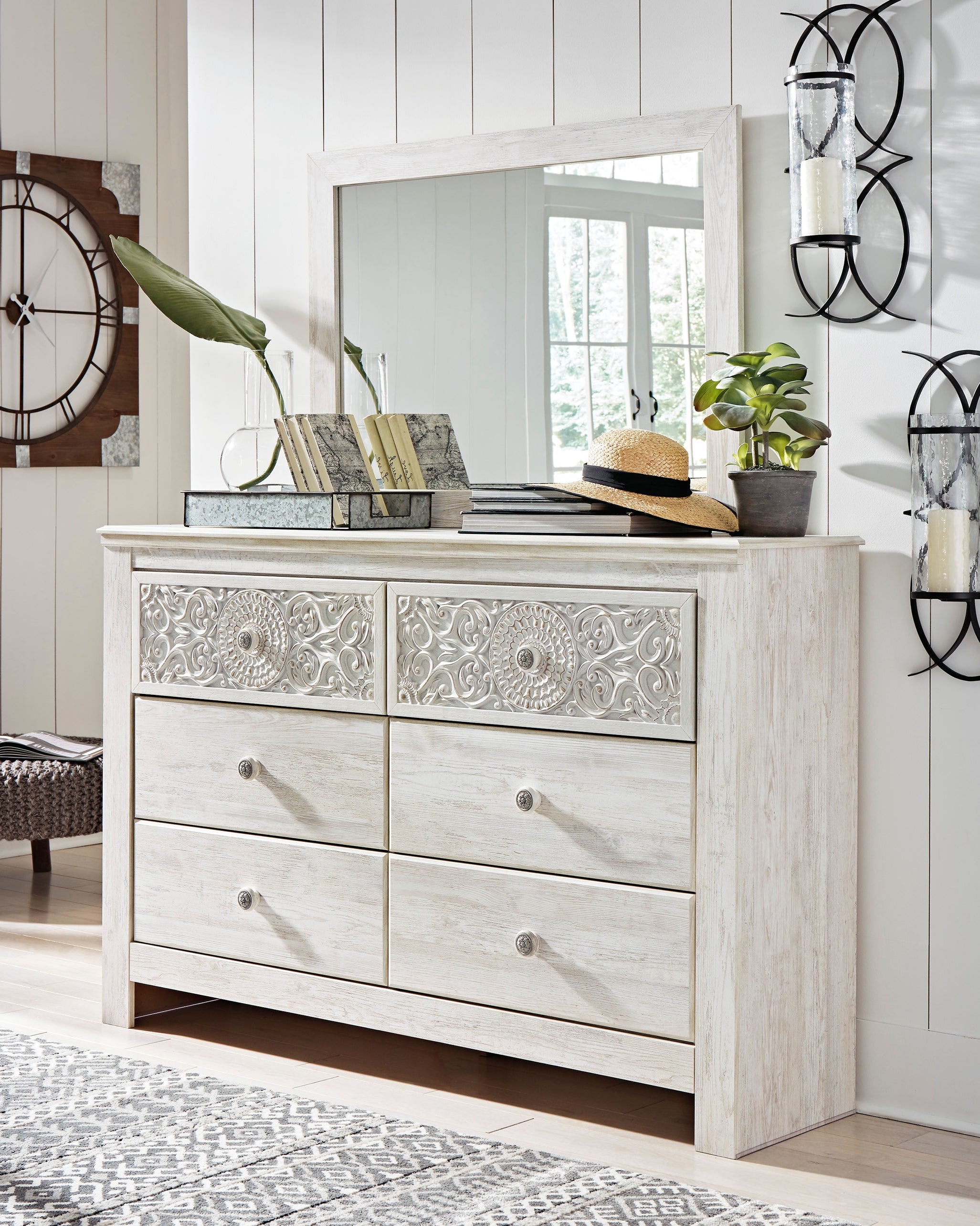 Prime Furniture - Ashley Furniture - Paxberry Bedroom - Dresser and Mirror / Whitewash - B181B8