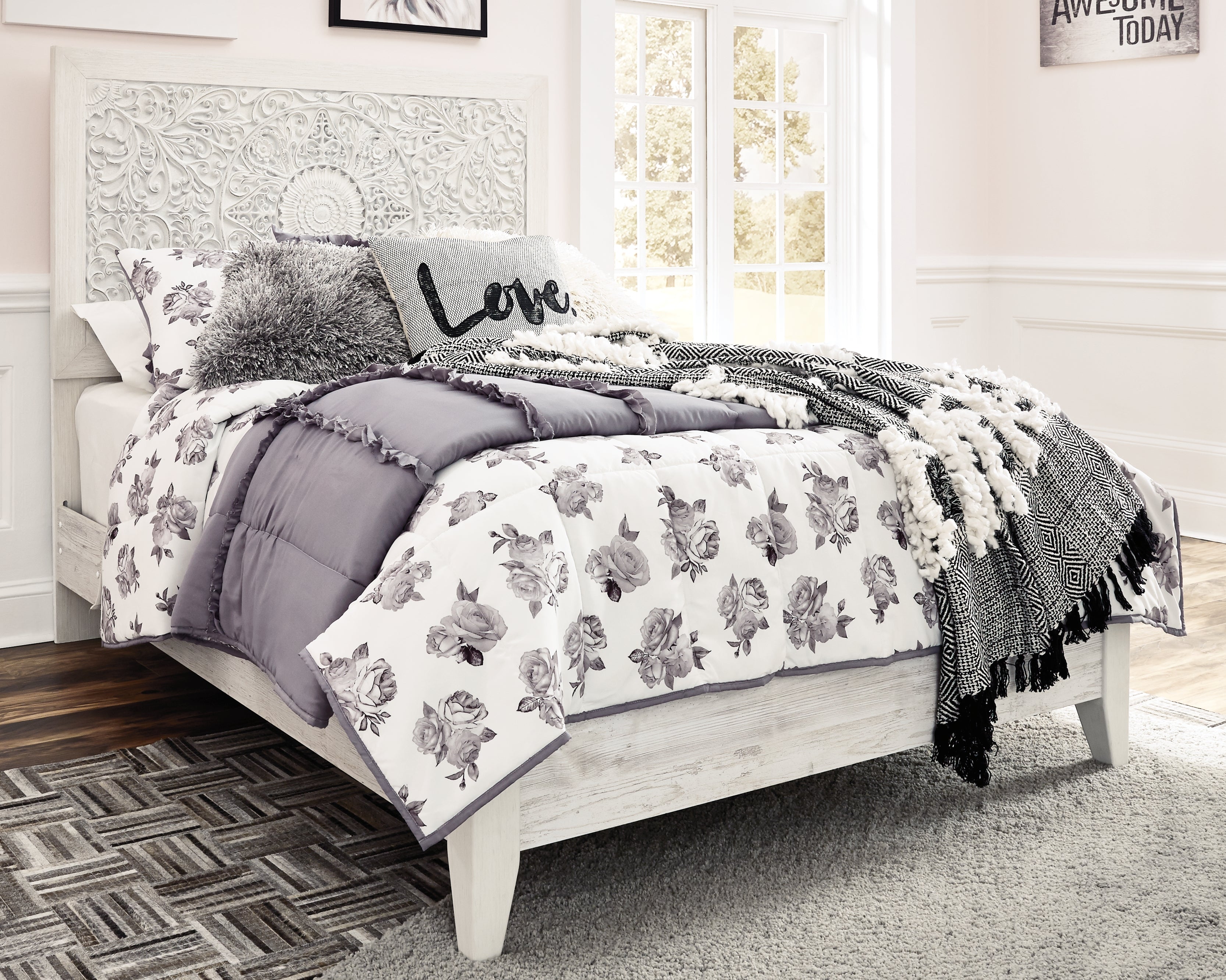 Prime Furniture - Ashley Furniture - Paxberry Bedroom - Full Panel Bed / Whitewash - B181B2