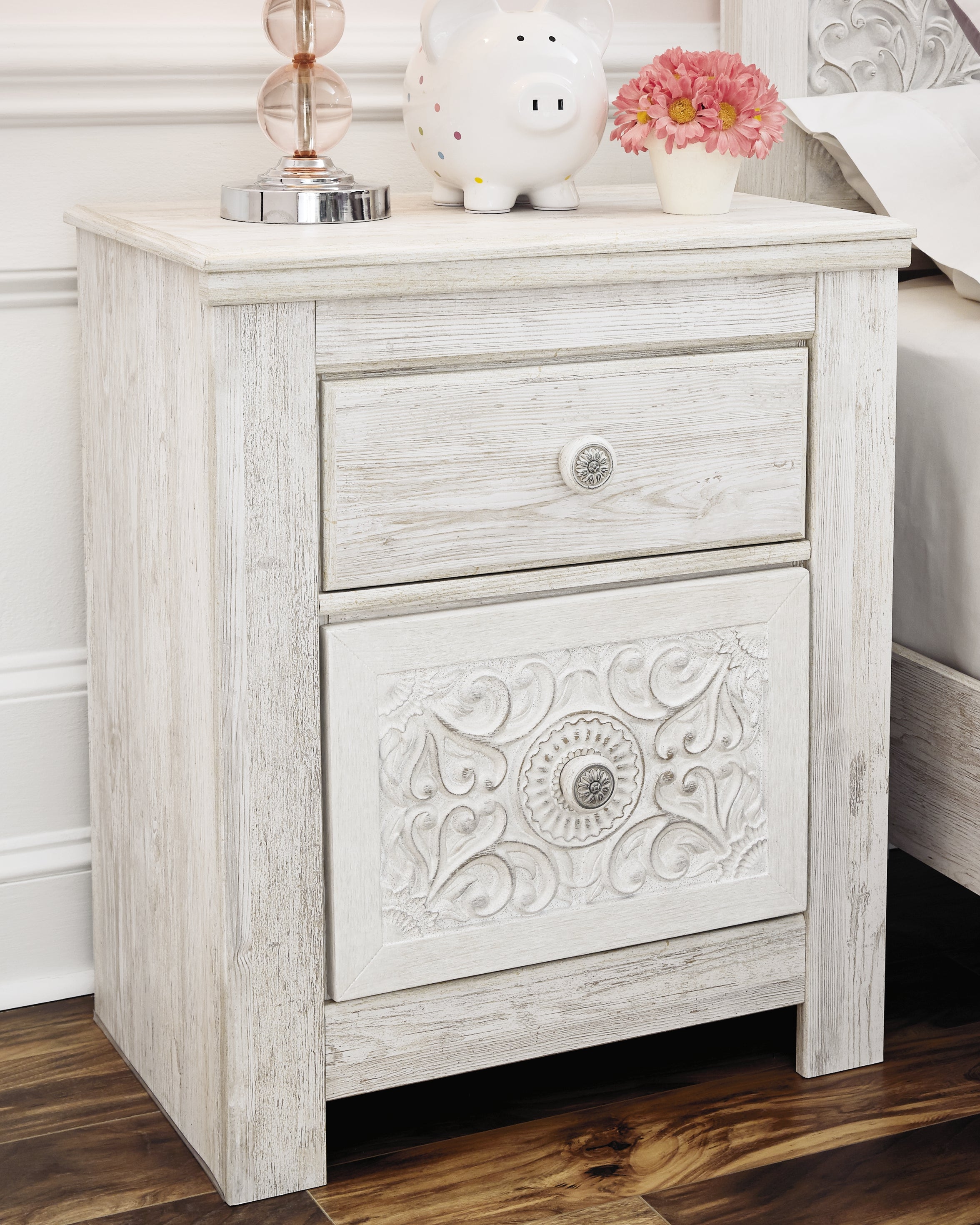 Prime Furniture - Ashley Furniture - Paxberry Bedroom - Two Drawer Night Stand / Whitewash - B181-92