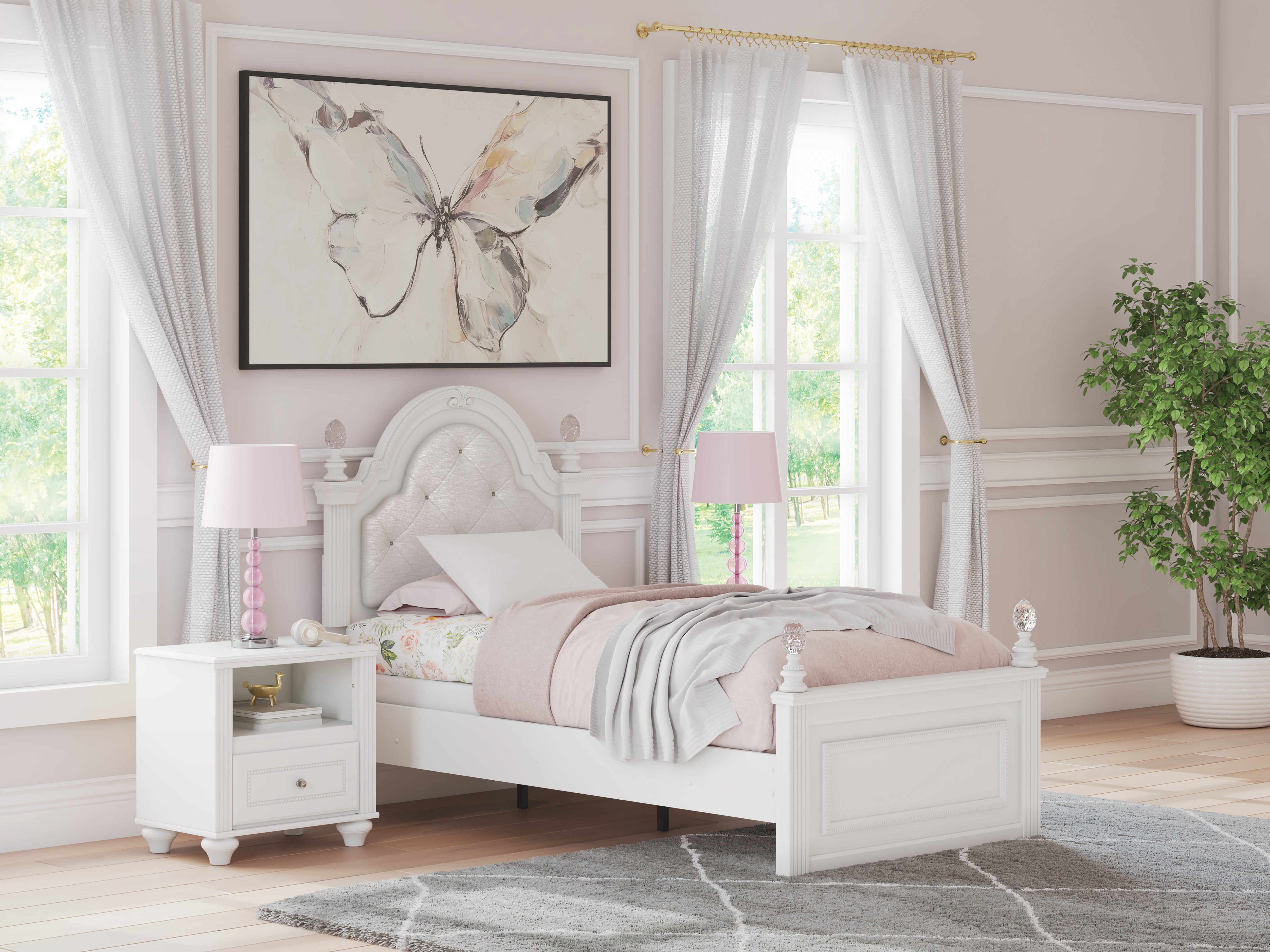 Prime Furniture - Ashley Furniture - Kozlani Bedroom - Twin Upholstered Panel Bed / White - PCB1819B5