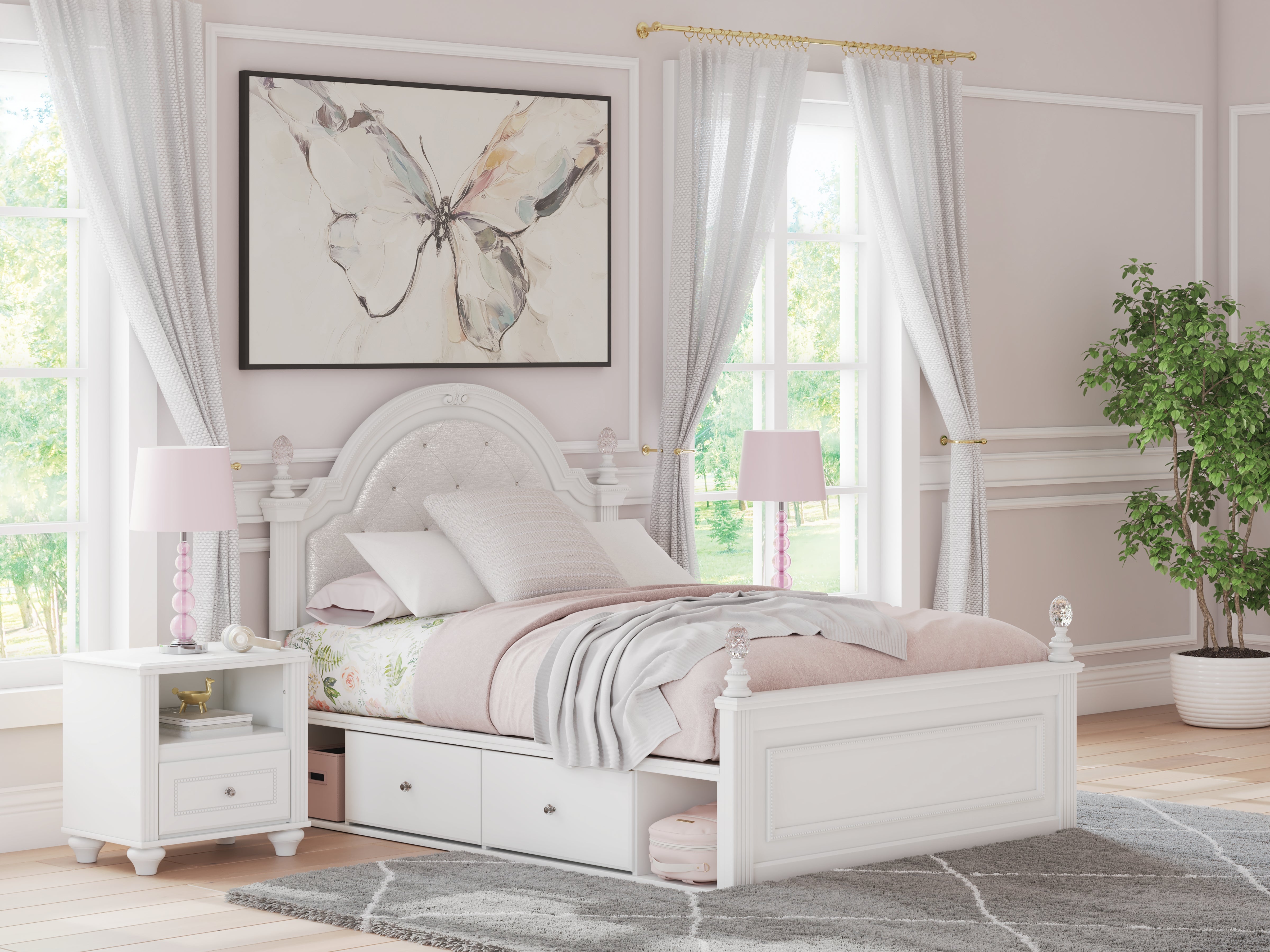 Prime Furniture - Ashley Furniture - Kozlani Bedroom - Full Upholstered Panel Storage Bed / White - PCB1819B10