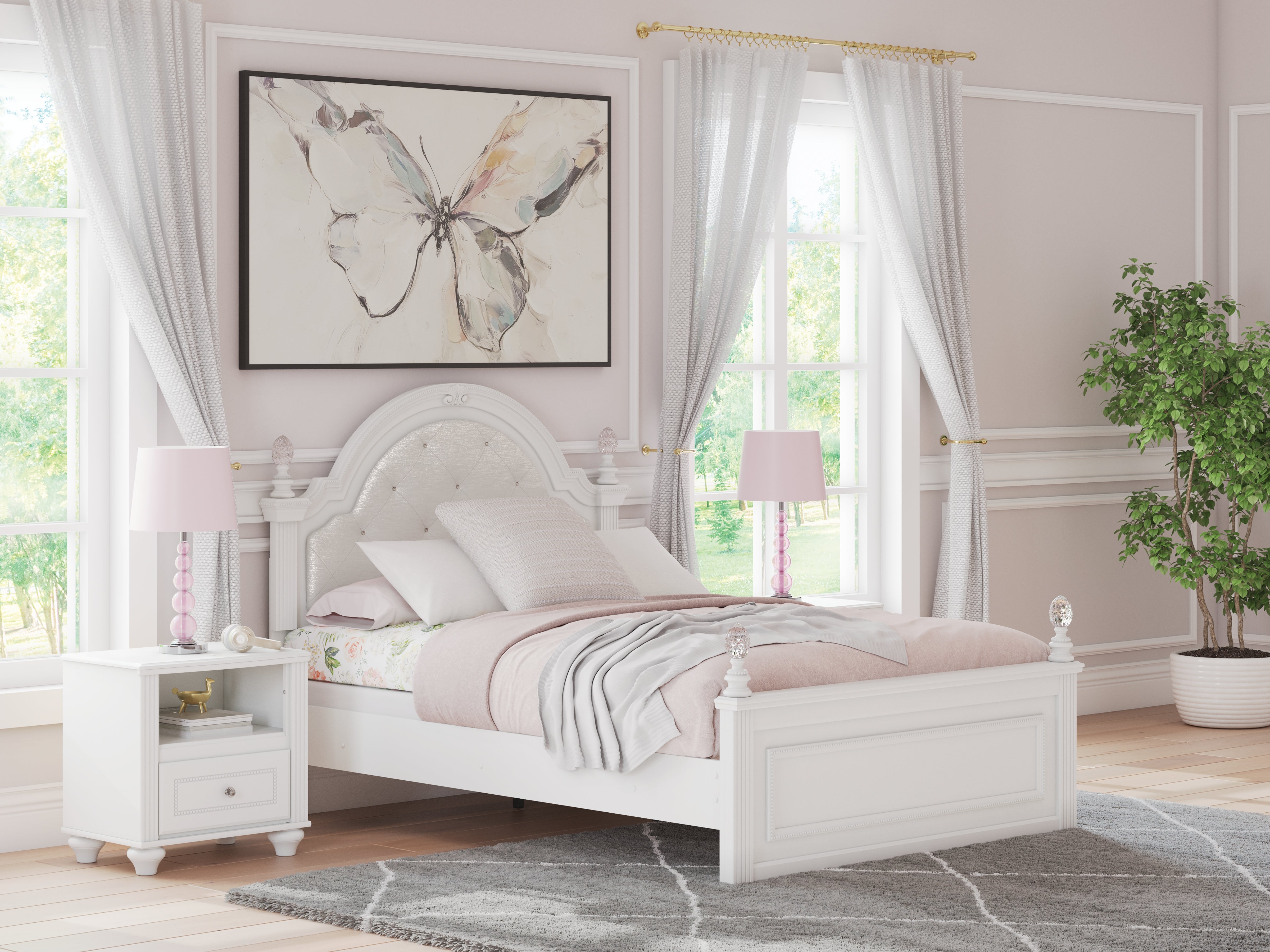 Prime Furniture - Ashley Furniture - Kozlani Bedroom - Full Upholstered Panel Bed / White - PCB1819B6