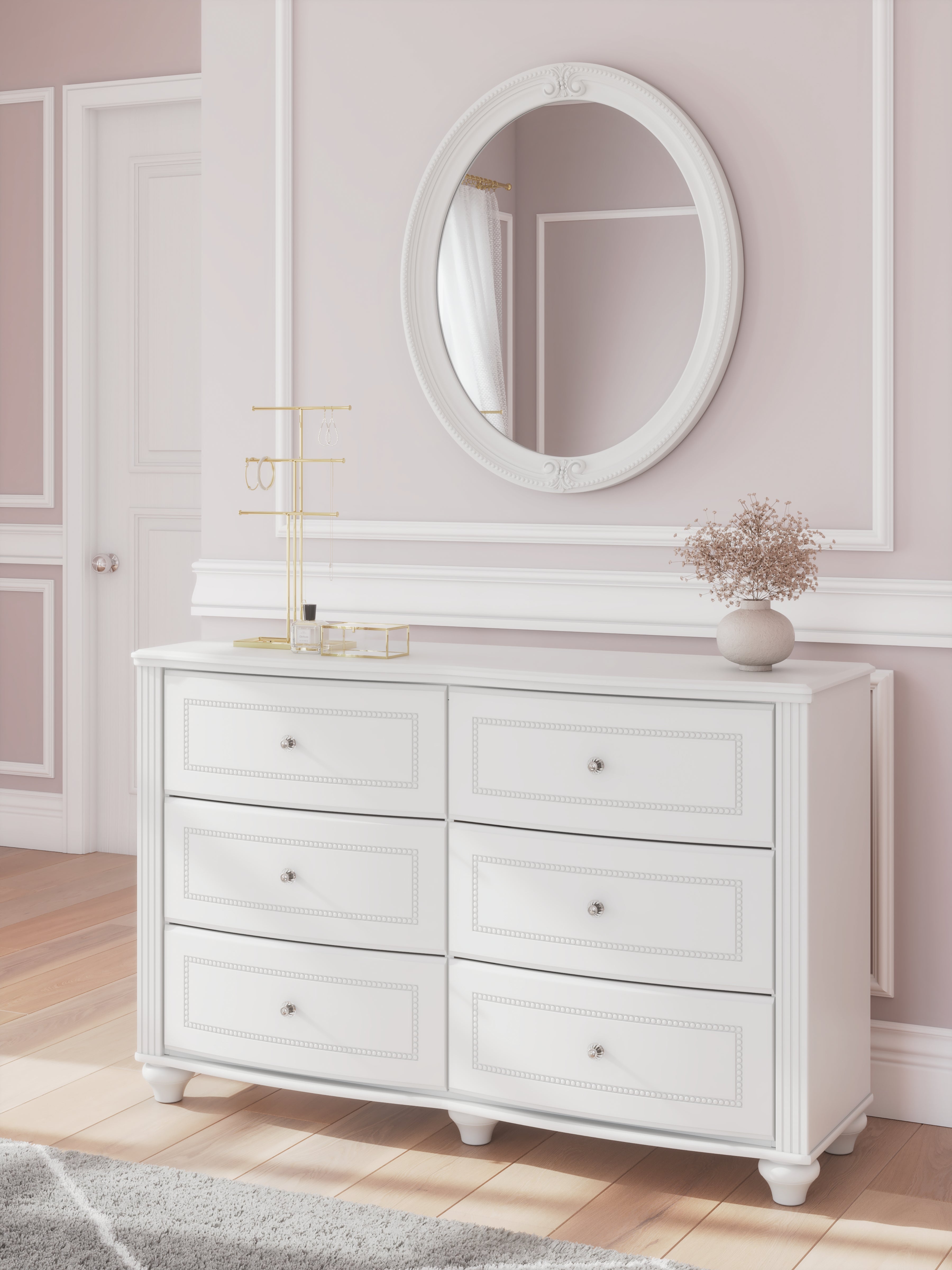Prime Furniture - Ashley Furniture - Kozlani Bedroom - Dresser and Mirror / White - PCB1819B2
