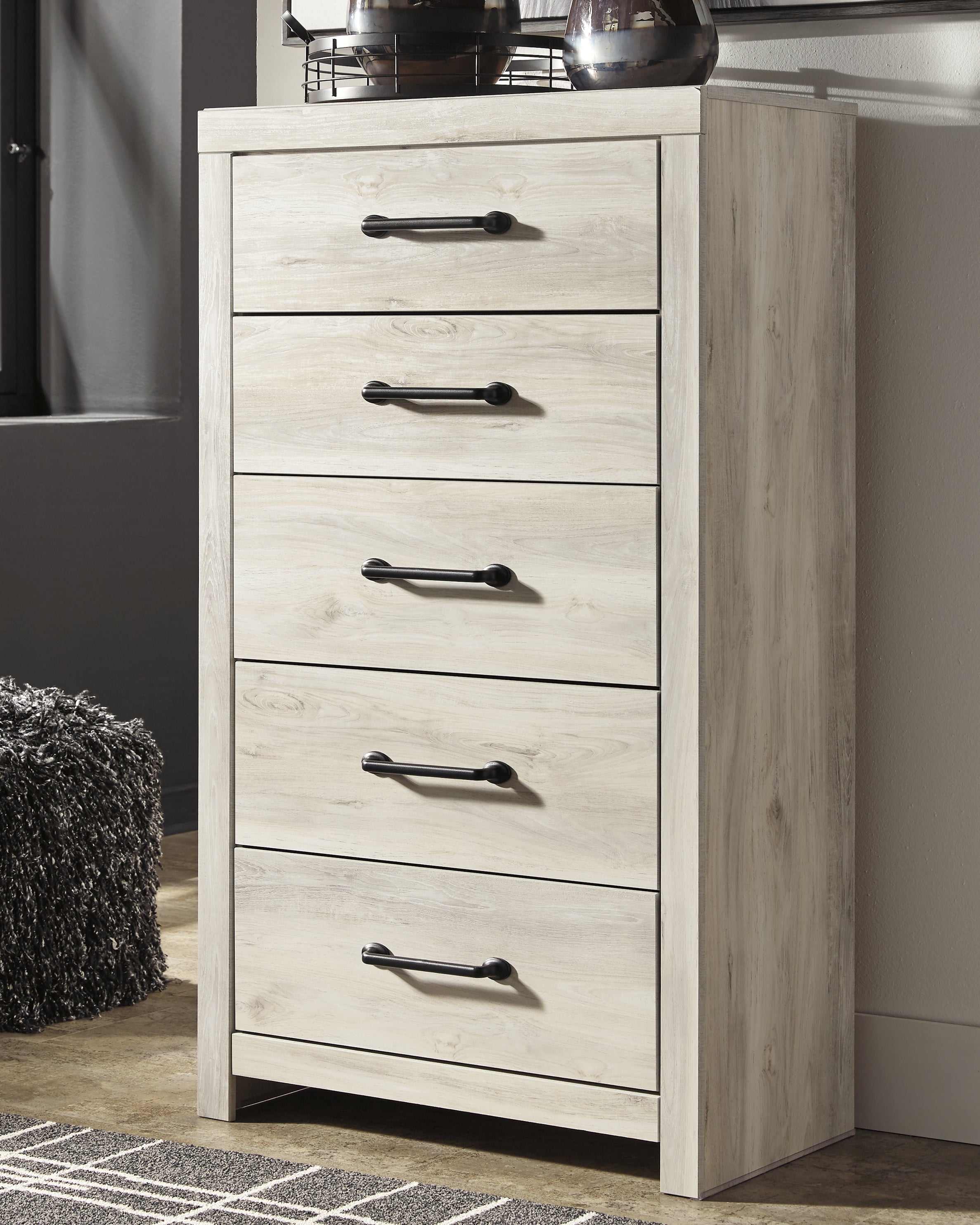 Prime Furniture - Ashley Furniture - Cambeck Bedroom - Five Drawer Chest / Whitewash - B192-46