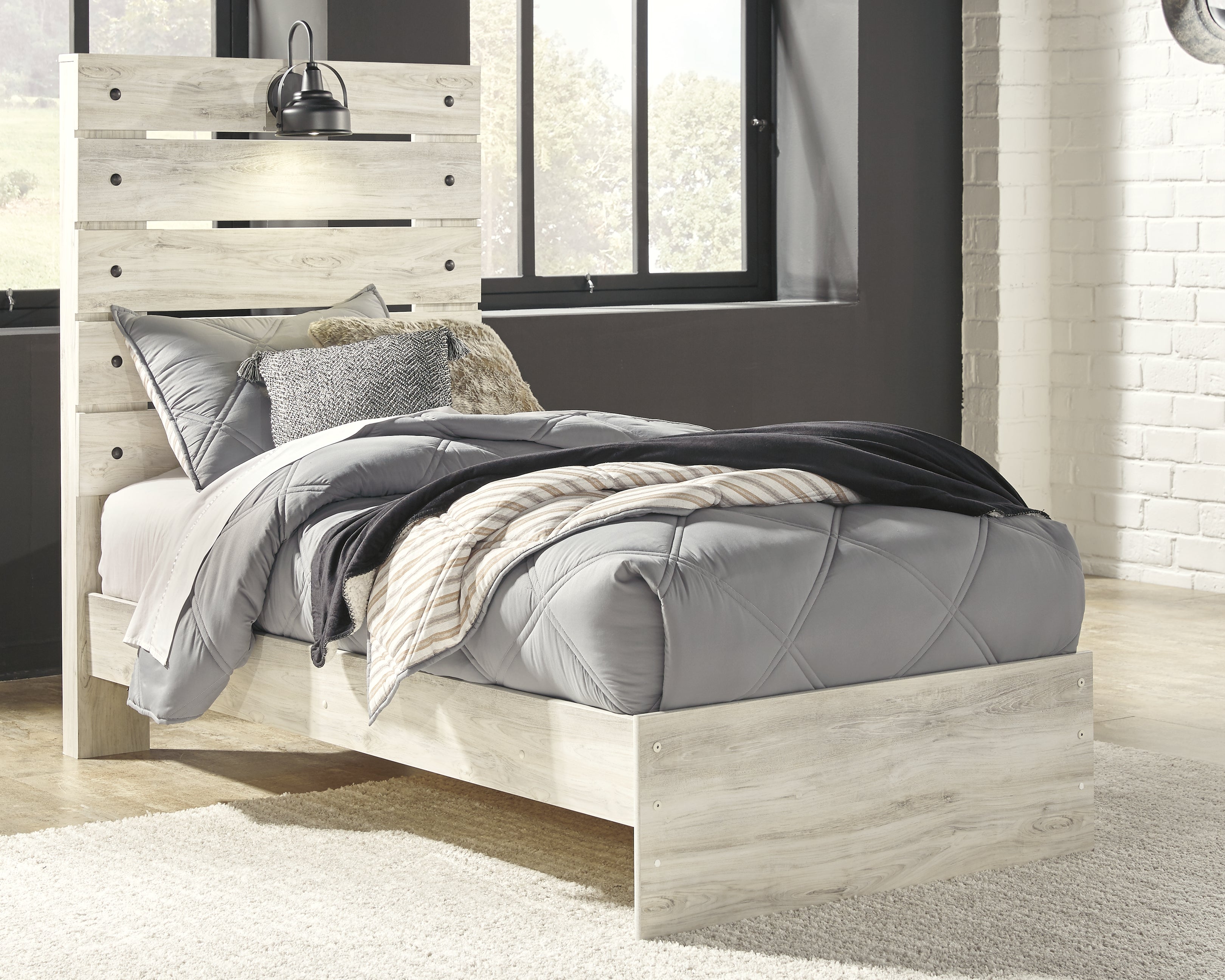 Prime Furniture - Ashley Furniture - Cambeck Bedroom - Twin Panel Bed / Whitewash - B192B2