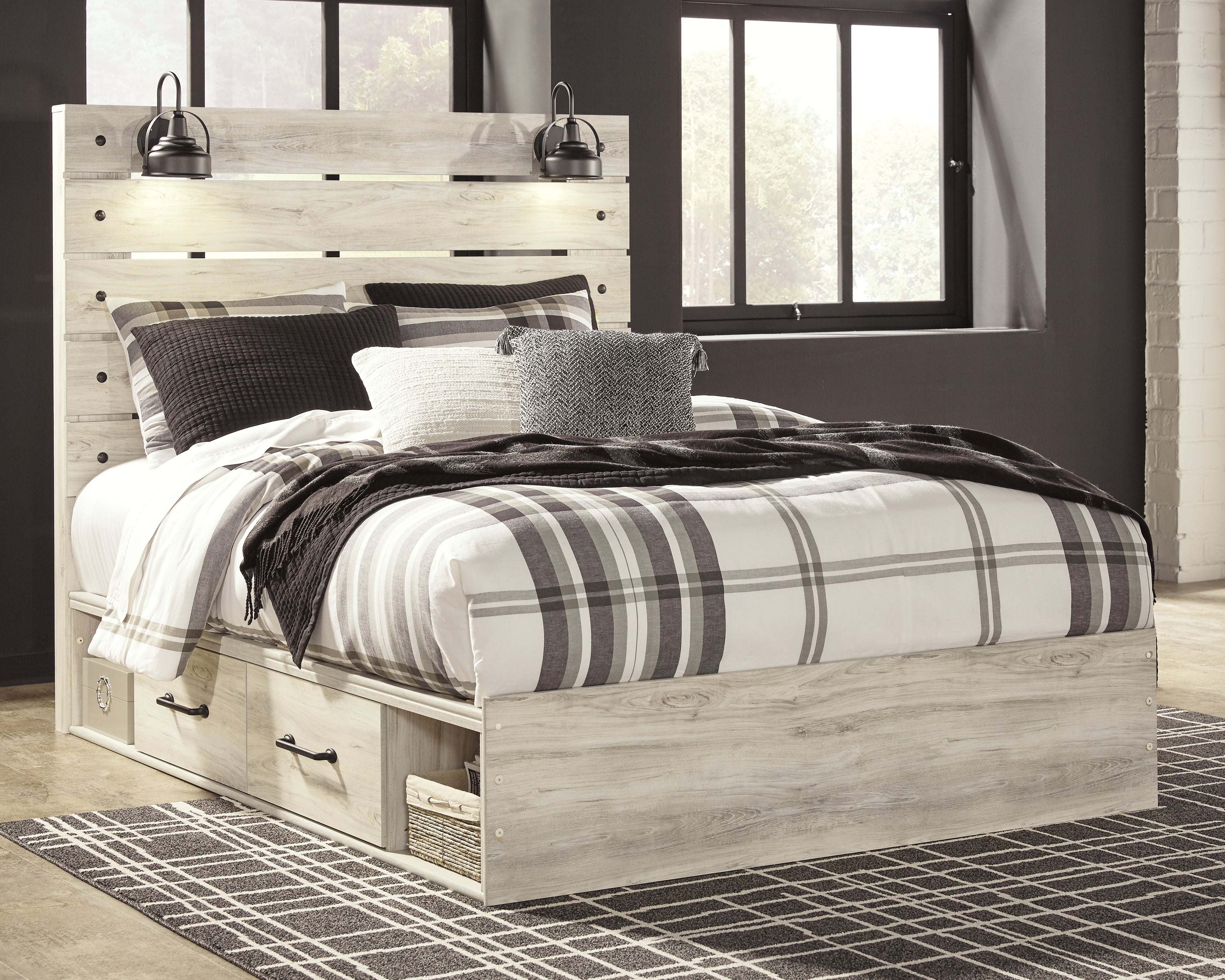 Prime Furniture - Ashley Furniture - Cambeck Bedroom - Queen Panel Bed with 4 Storage Drawers / Whitewash - B192B24