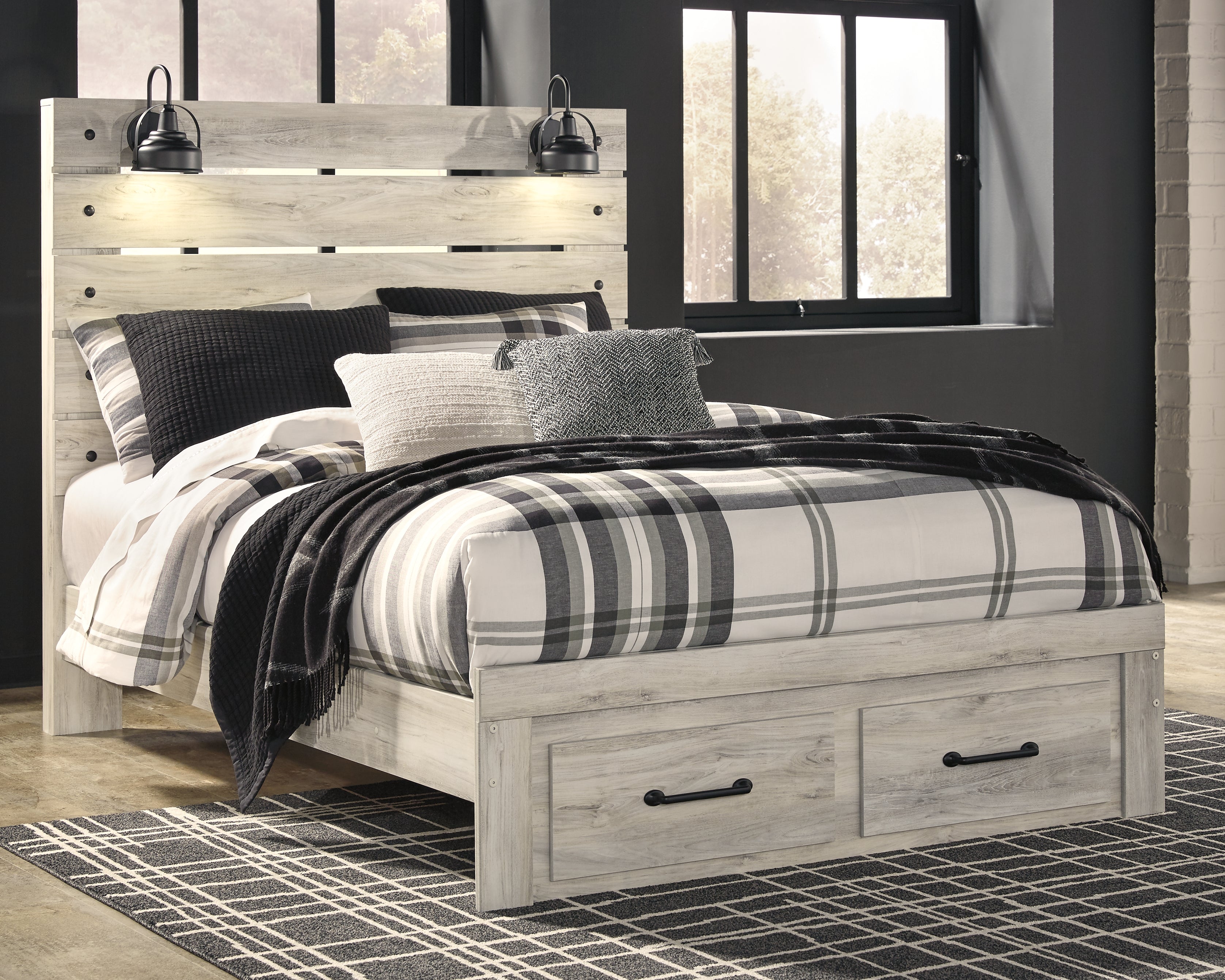 Prime Furniture - Ashley Furniture - Cambeck Bedroom - Twin Panel Bed with 4 Storage Drawers / Whitewash - B192B21