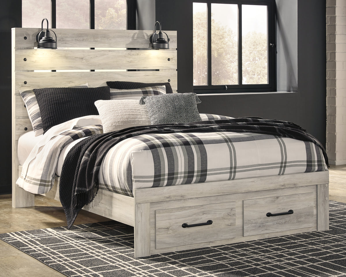 Prime Furniture - Ashley Furniture - Cambeck Bedroom - Twin Panel Bed with 4 Storage Drawers / Whitewash - B192B21