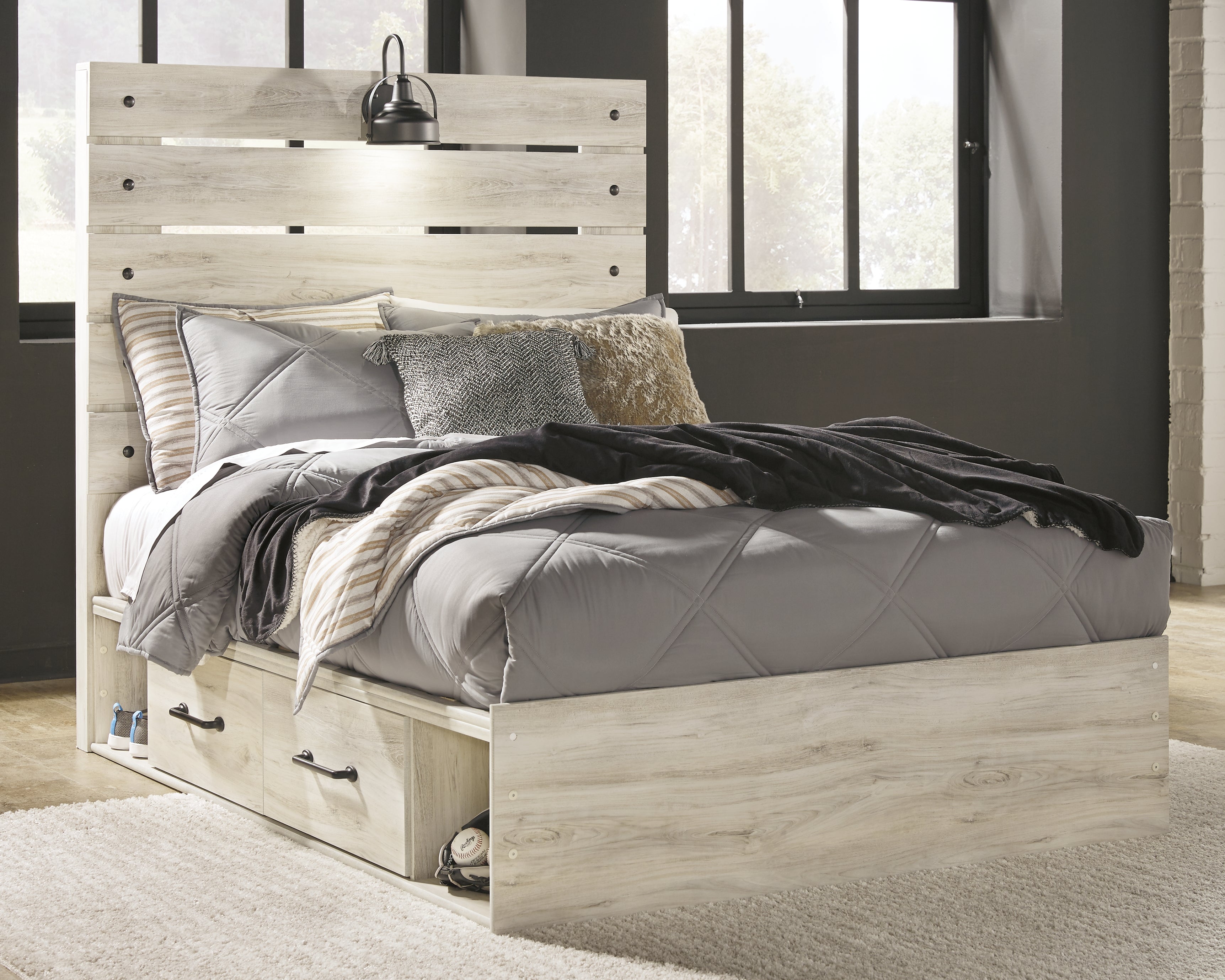 Prime Furniture - Ashley Furniture - Cambeck Bedroom - Full Panel Bed with 4 Storage Drawers / Whitewash - B192B34